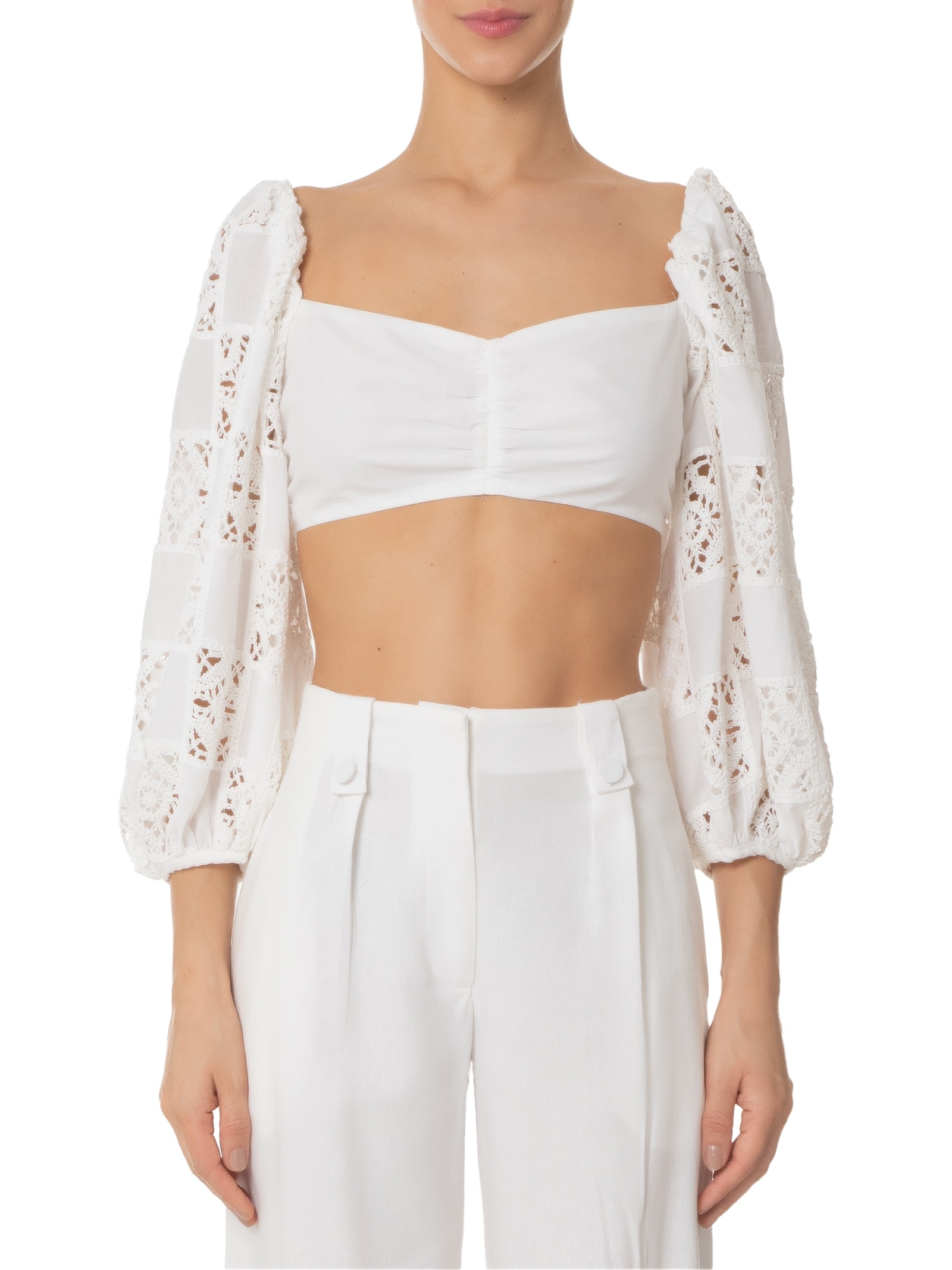 Blusa Feminina Manga Patch Crochet Branco Dress To