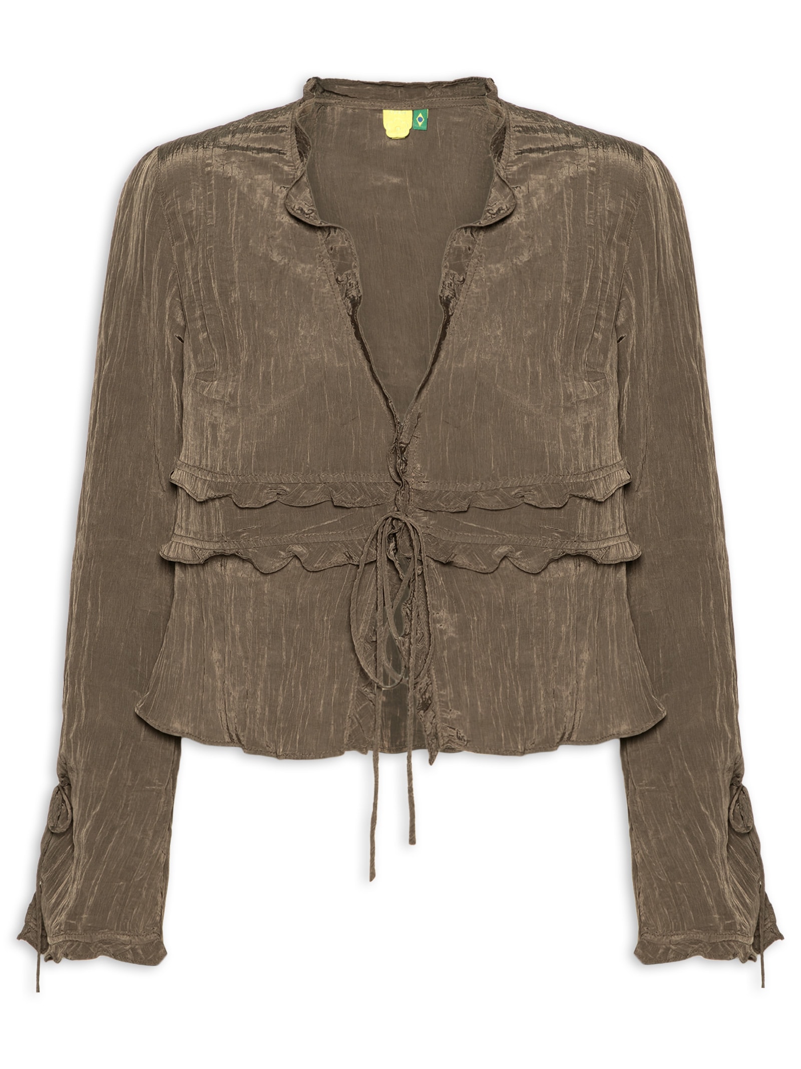 Blusa Feminina Mangas Amarração Marrom Farm