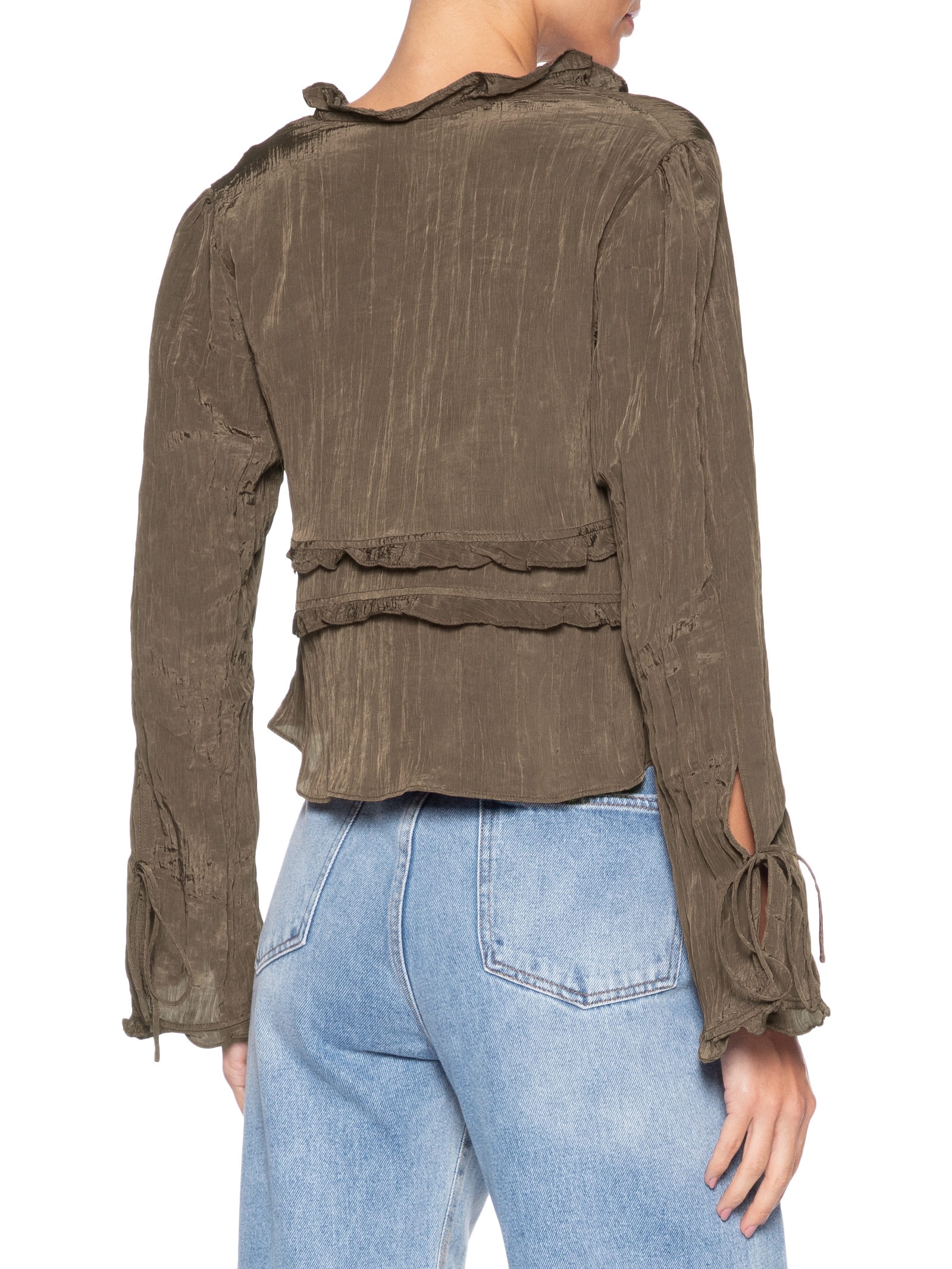 Blusa Feminina Mangas Amarração Marrom Farm