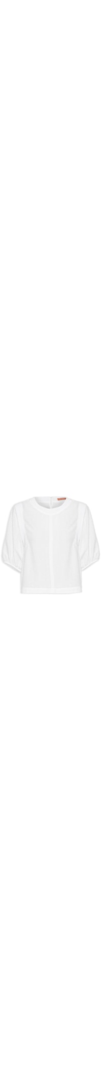 Blusa Feminina Maquinetada Com Pala E Manga Franzida - Branco