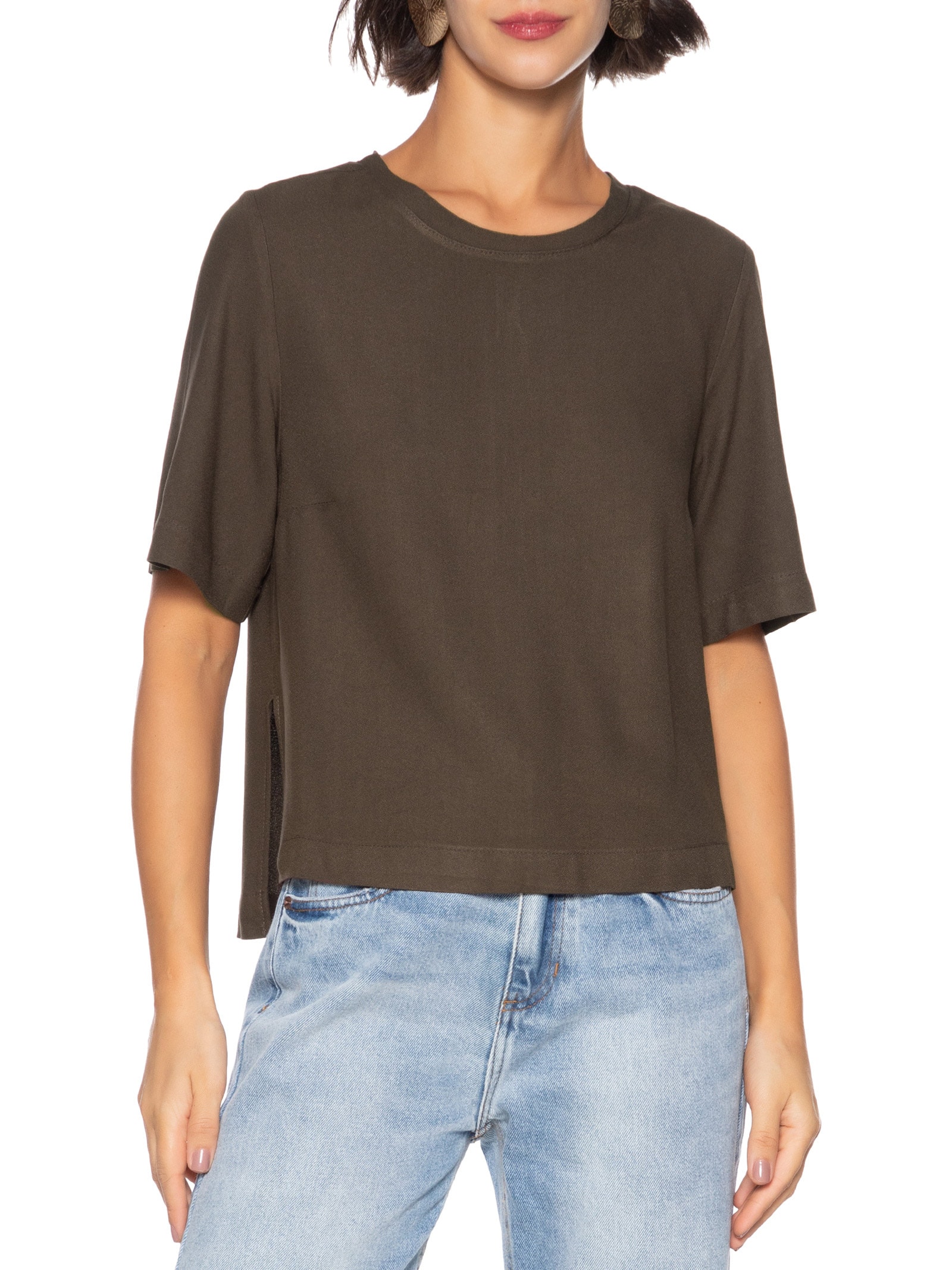 Blusa Feminina Meia Malha Marrom Hering