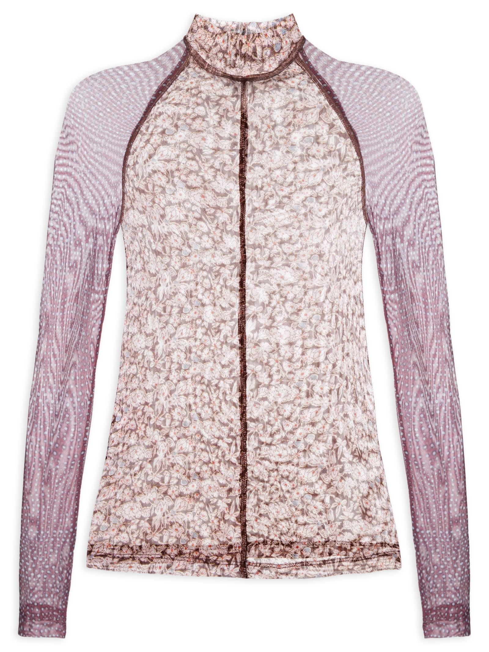 Blusa Feminina Mix Tule Pied De Poule Marrom Animale