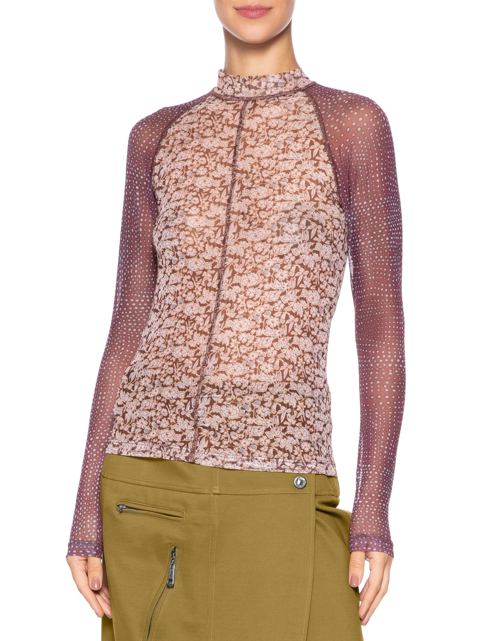 Blusa Feminina Mix Tule Pied De Poule Marrom Animale