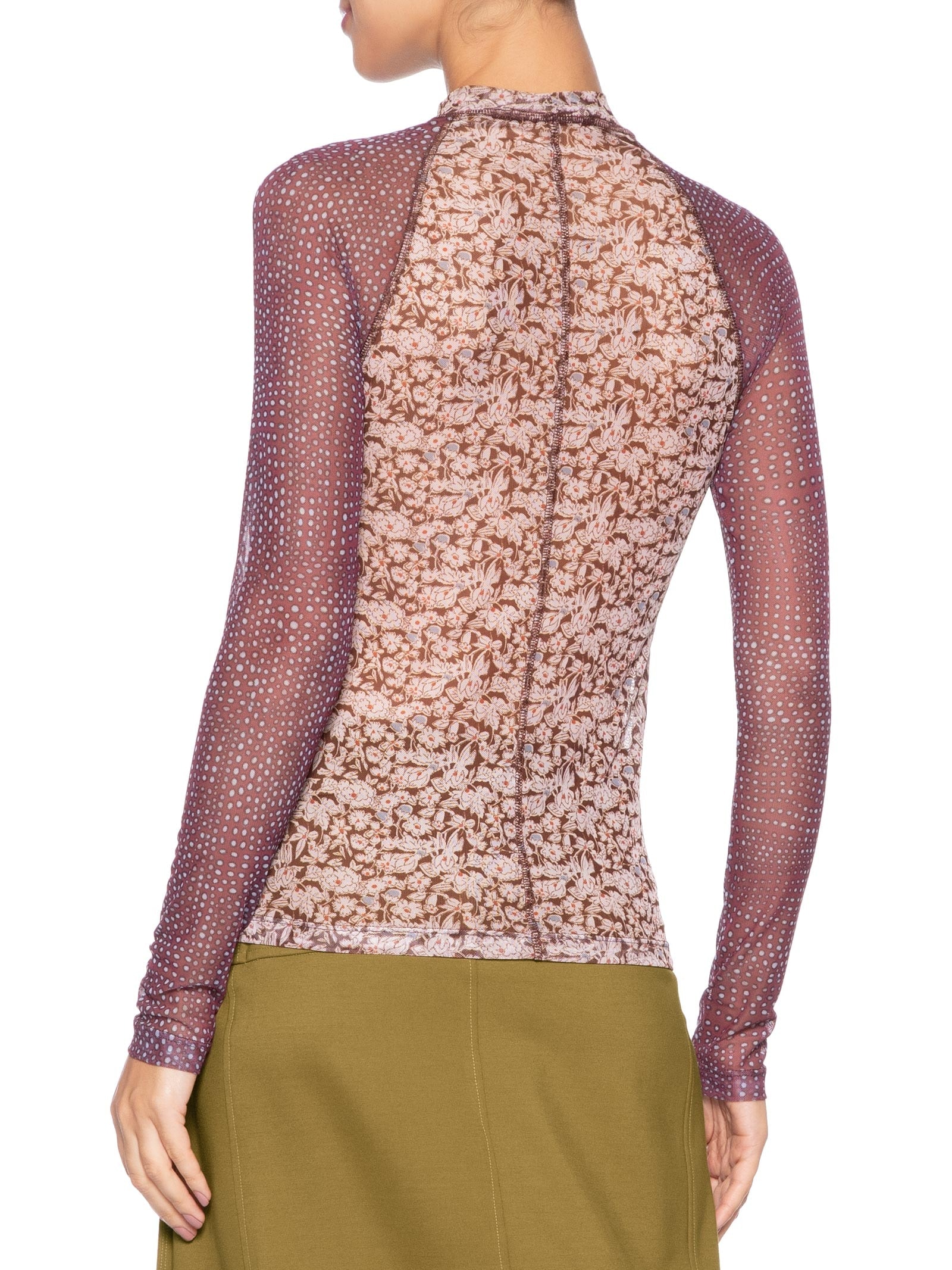 Blusa Feminina Mix Tule Pied De Poule Marrom Animale