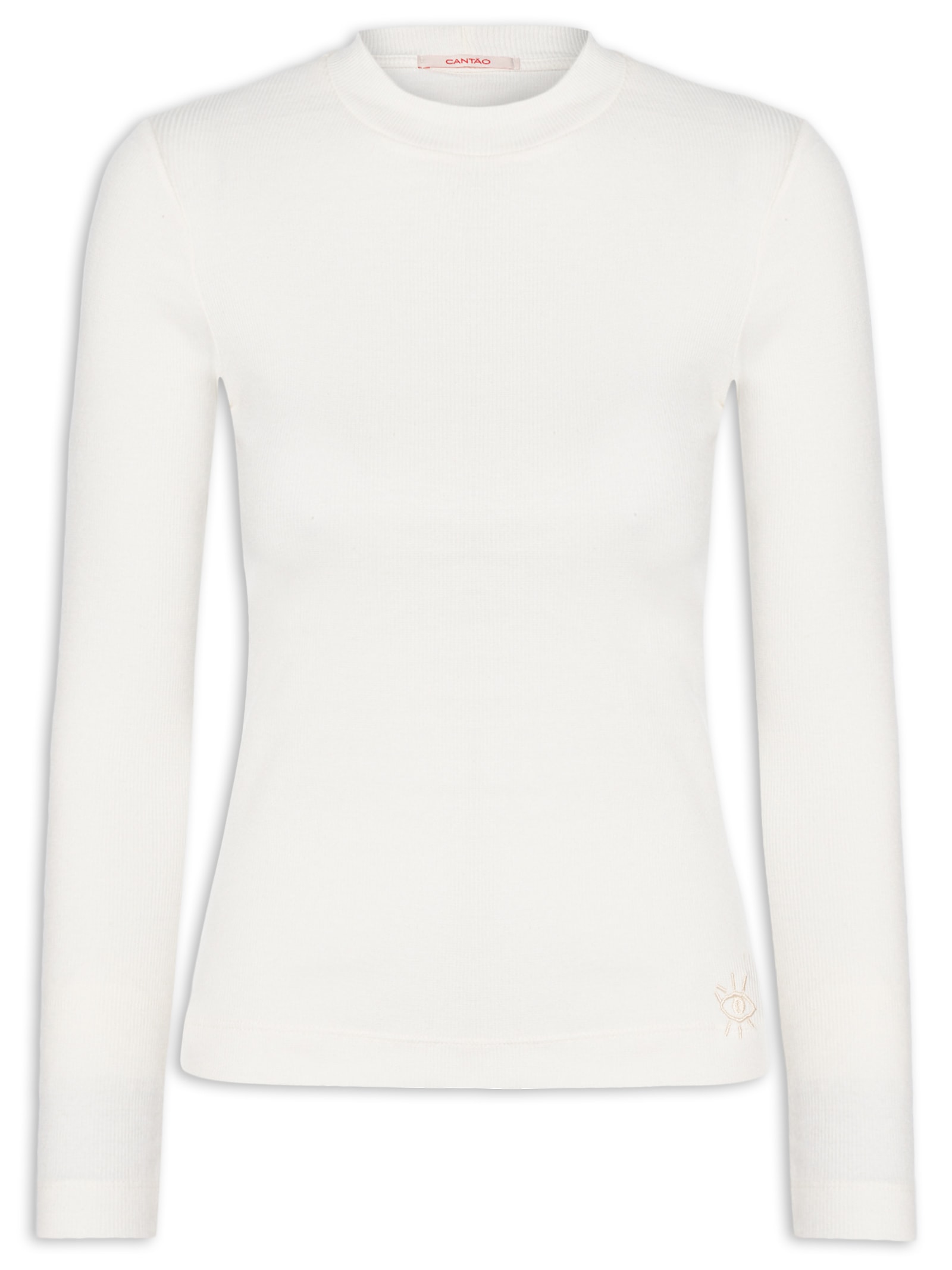 Blusa Feminina ML Rib com Elastano Branco Cantão