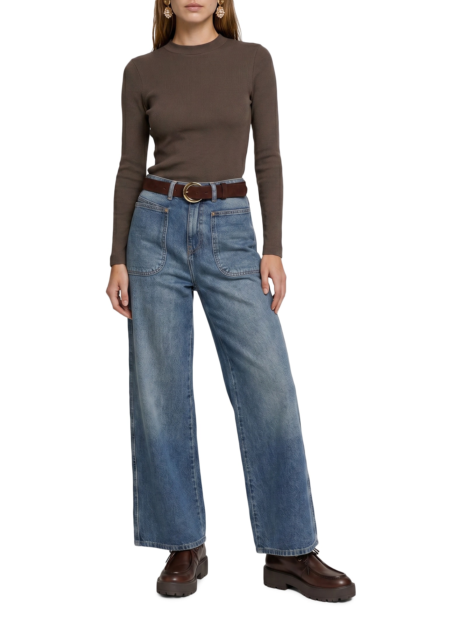 Blusa Feminina ML Rib com Elastano Marrom Cantão