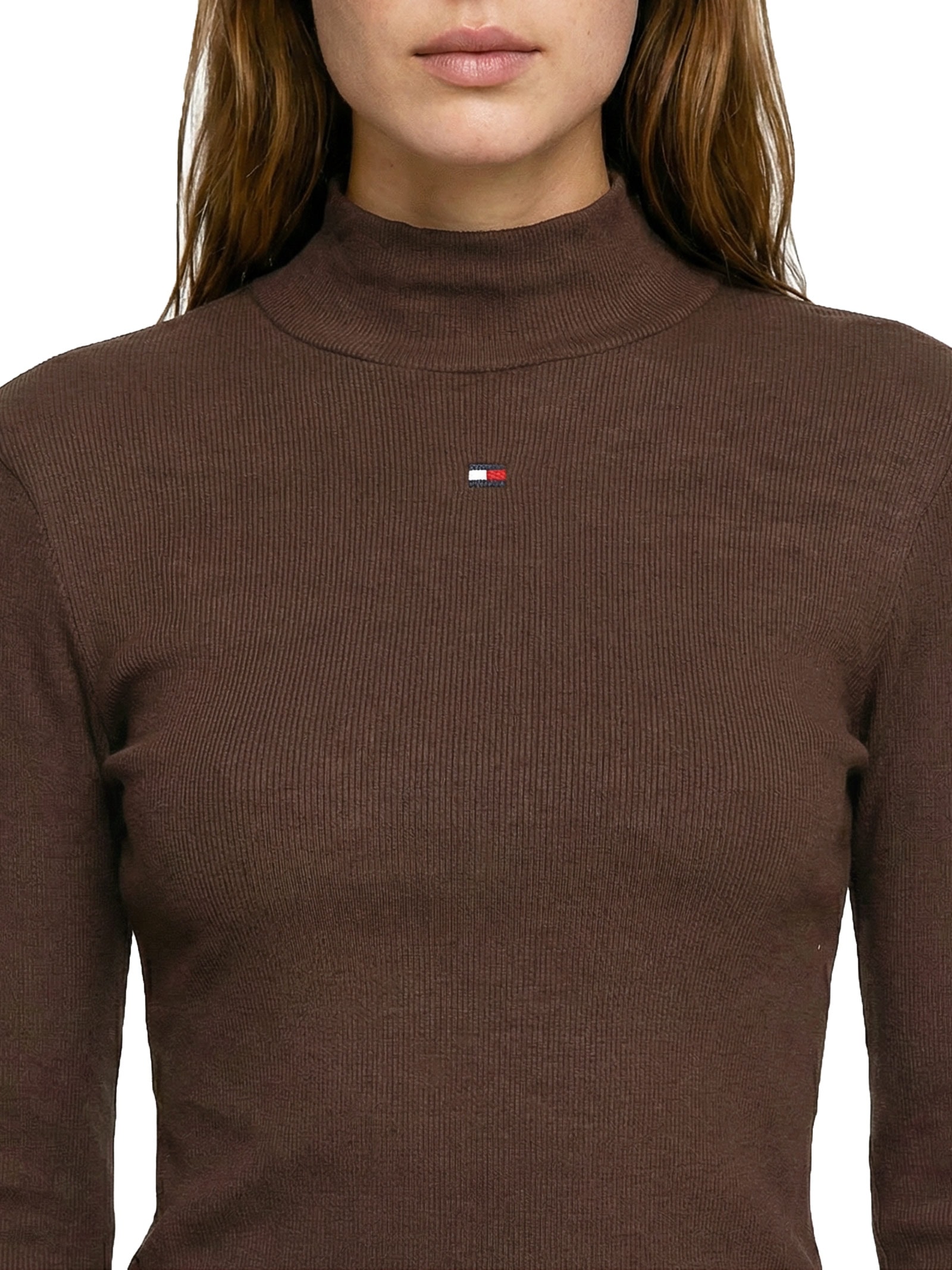 Blusa Feminina Mock Neck Marrom Tommy Jeans