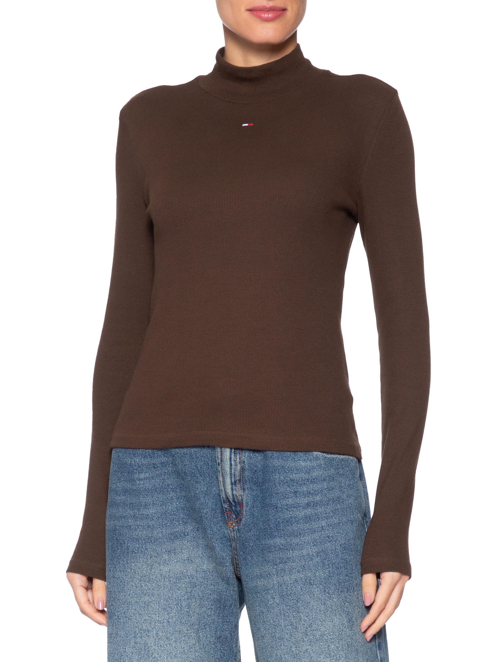 Blusa Feminina Mock Neck Marrom Tommy Jeans