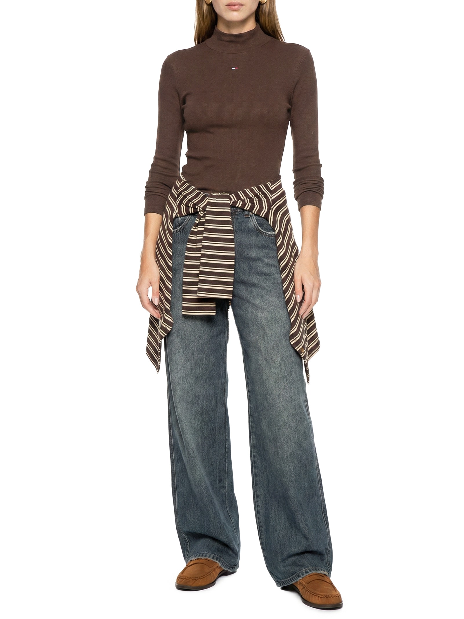 Blusa Feminina Mock Neck Marrom Tommy Jeans
