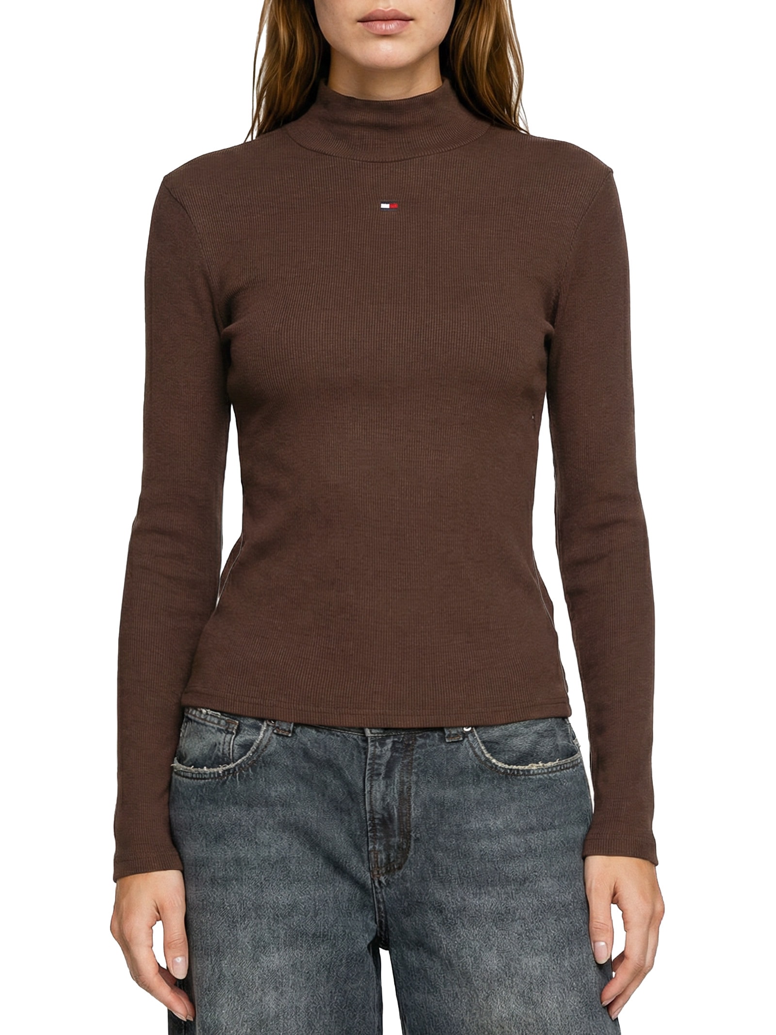 Blusa Feminina Mock Neck Marrom Tommy Jeans
