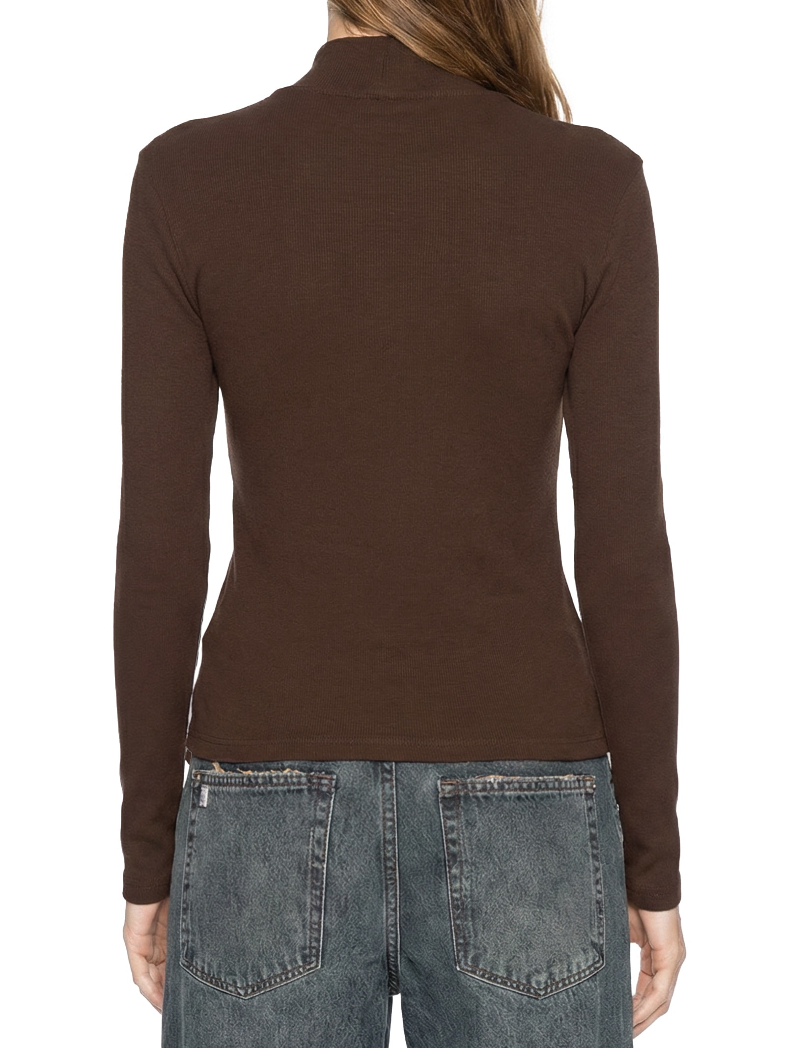 Blusa Feminina Mock Neck Marrom Tommy Jeans