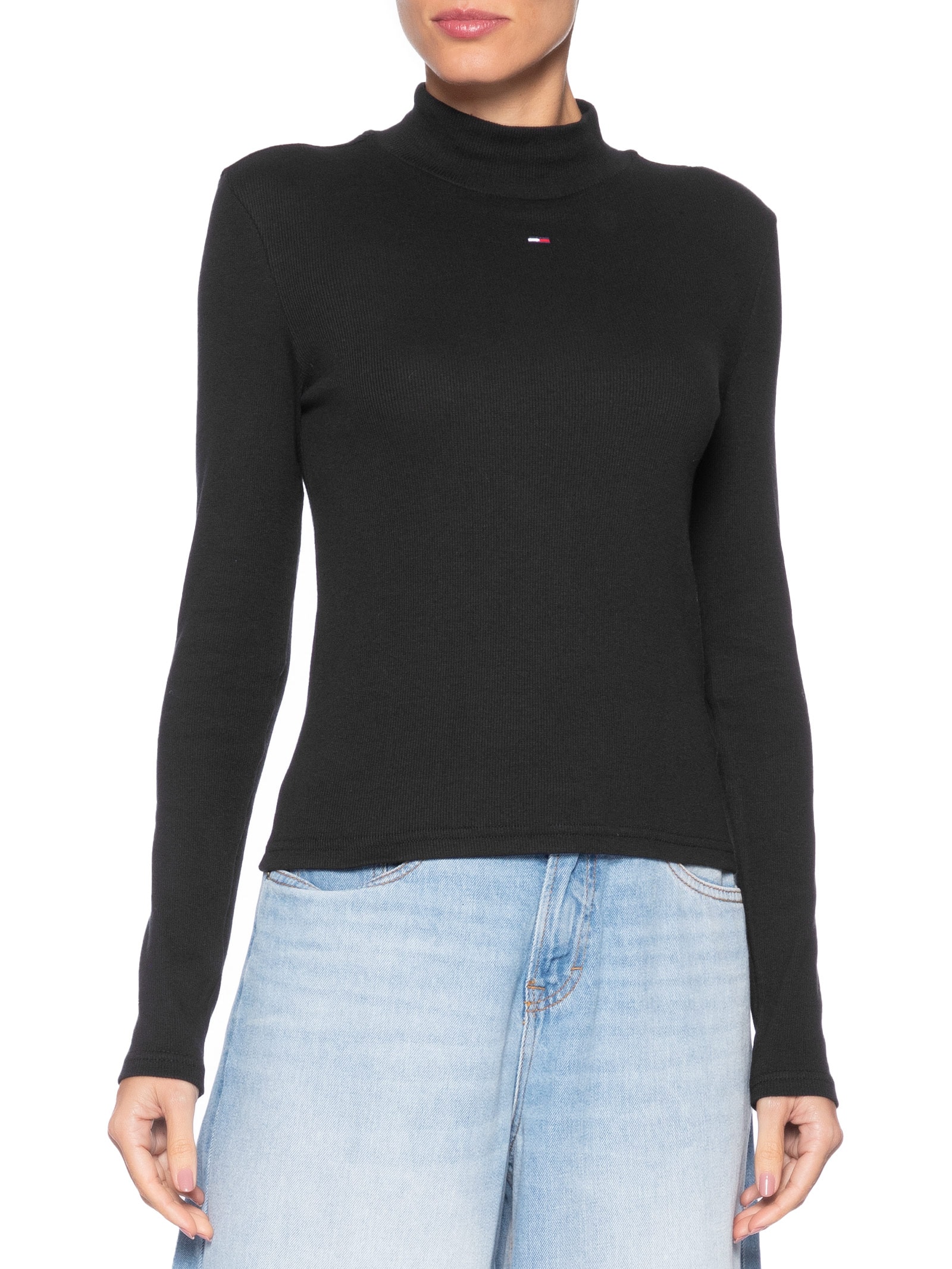 Blusa Feminina Mock Neck Preto Tommy Jeans