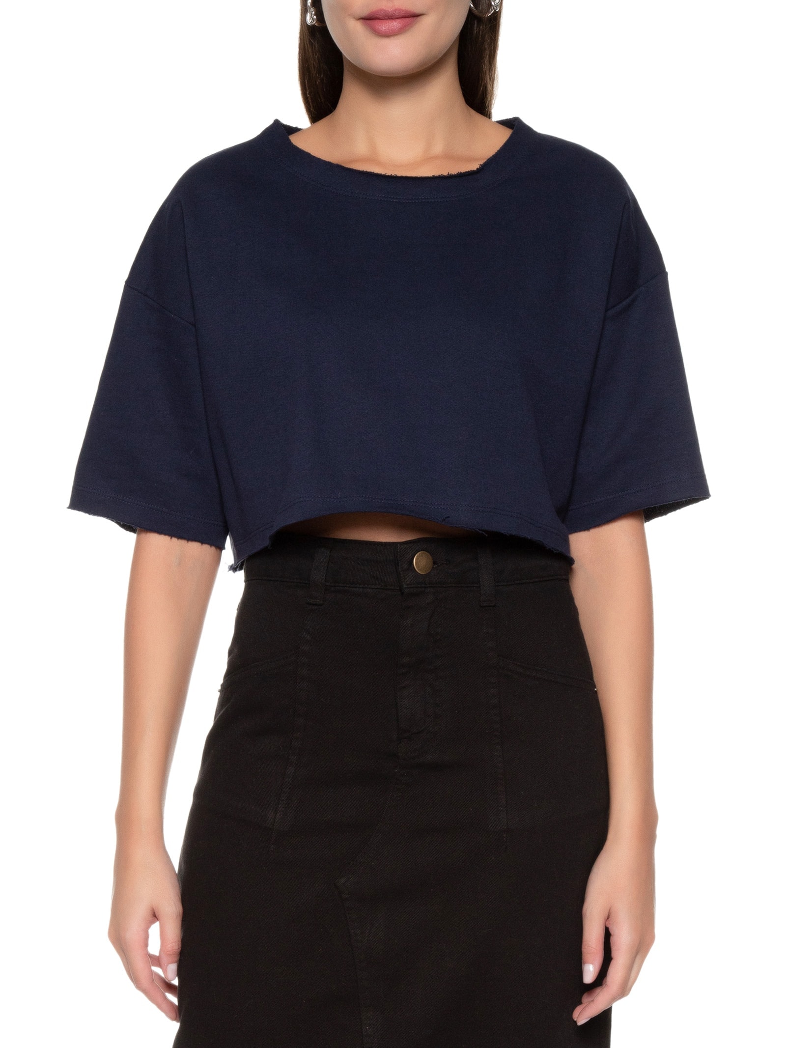 Blusa Feminina Moletinho Básica Azul Basiq