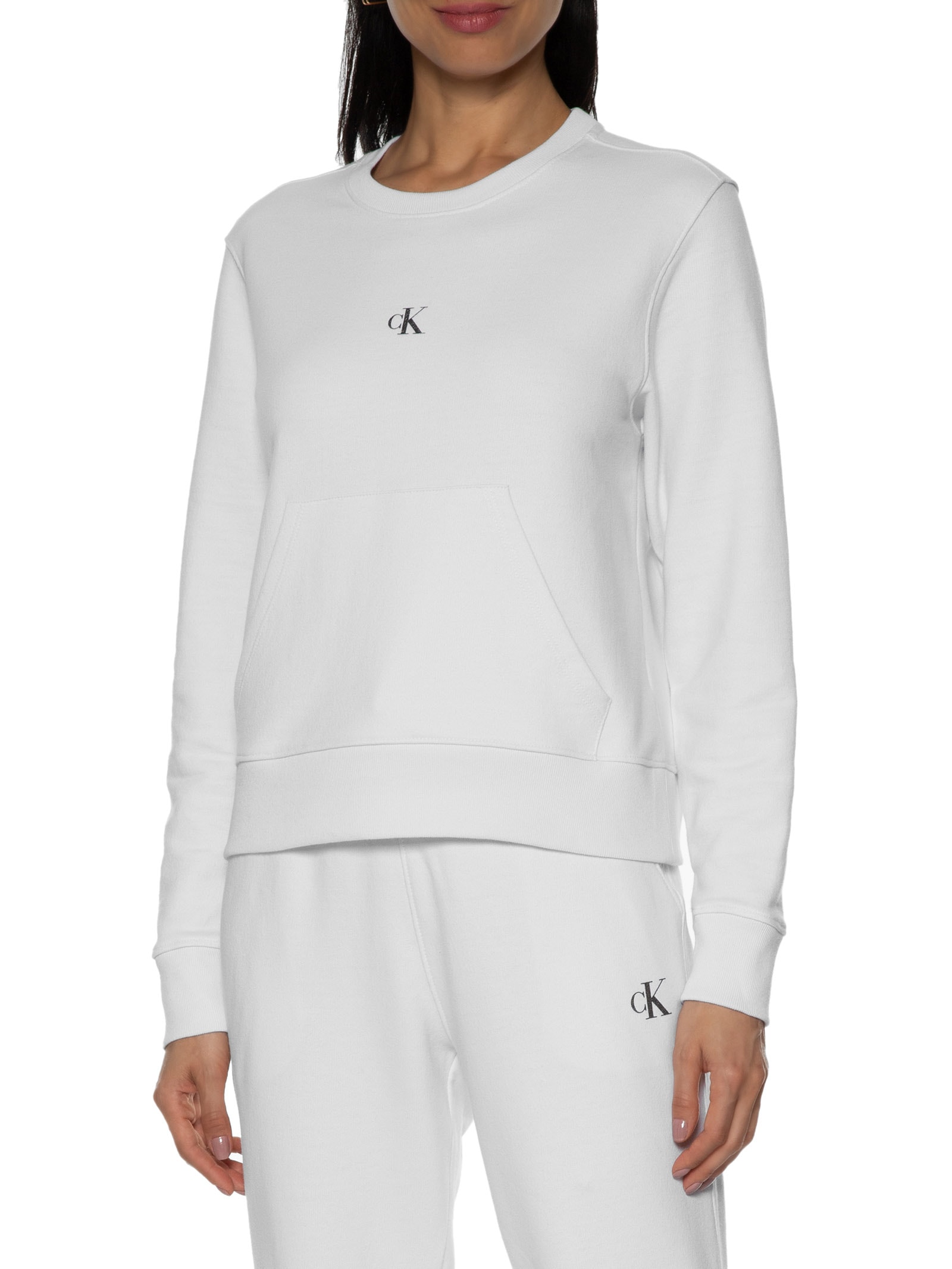 Blusa Feminina Moletom Canguru Calvin Klein Jeans Branco