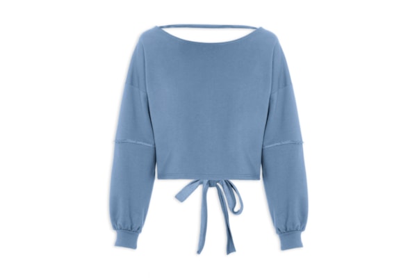 Blusa Feminina Moletom Costa Aberta Decote Canoa - Azul