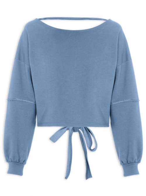 Blusa Feminina Moletom Costa Aberta Decote Canoa – Azul