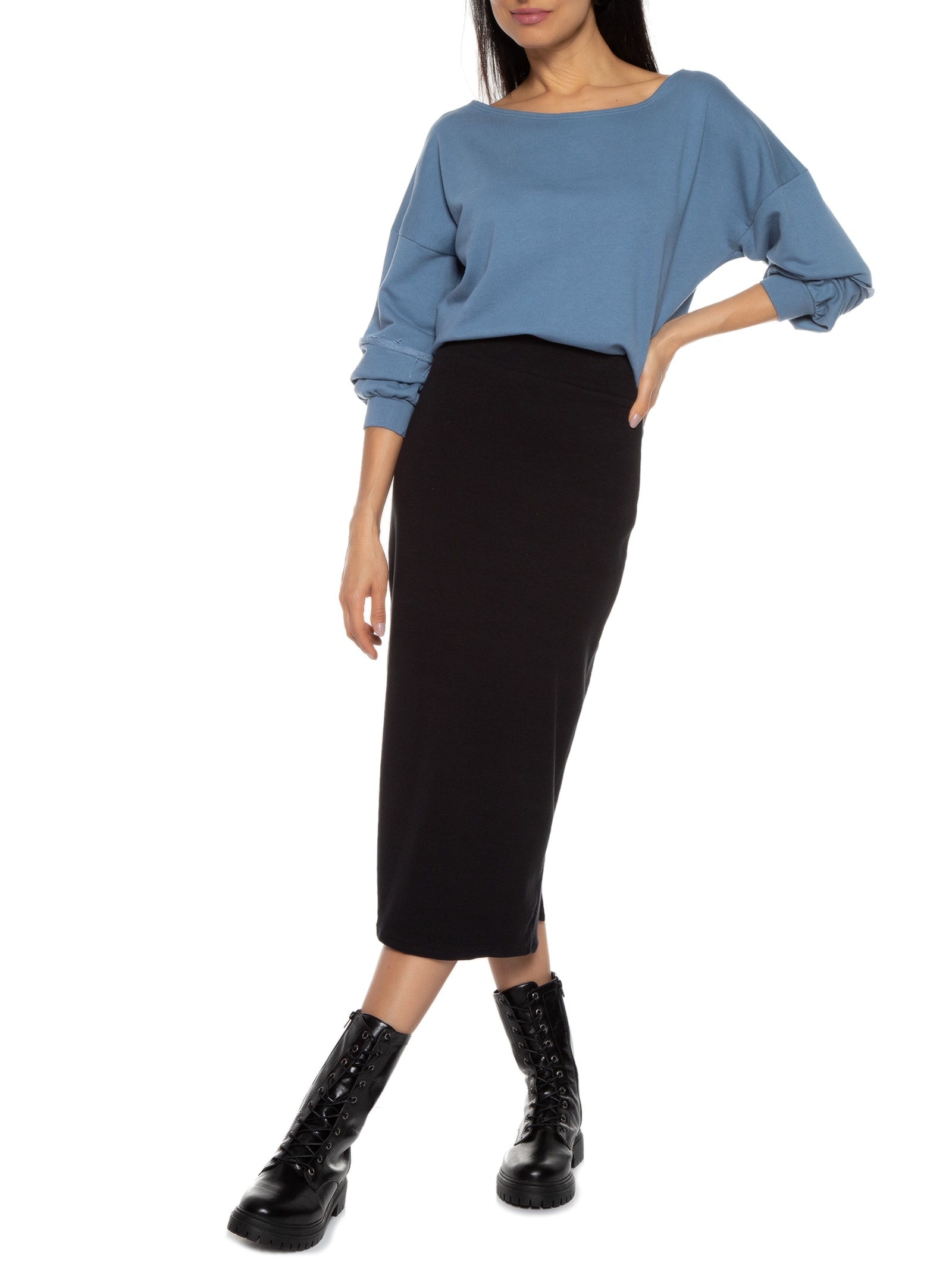 Blusa Feminina Moletom Costa Aberta Decote Canoa Azul Basiq