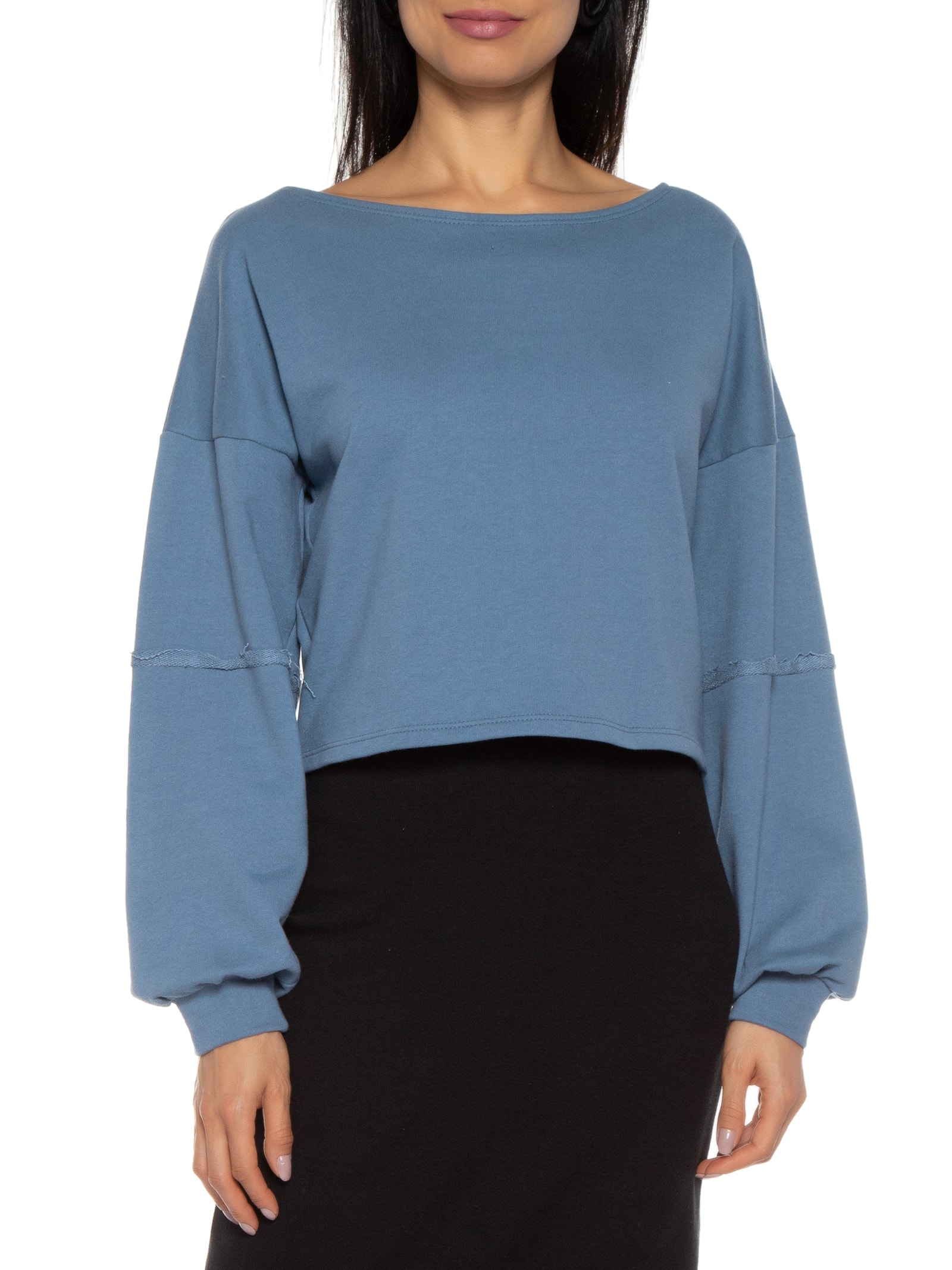 Blusa Feminina Moletom Costa Aberta Decote Canoa Azul Basiq