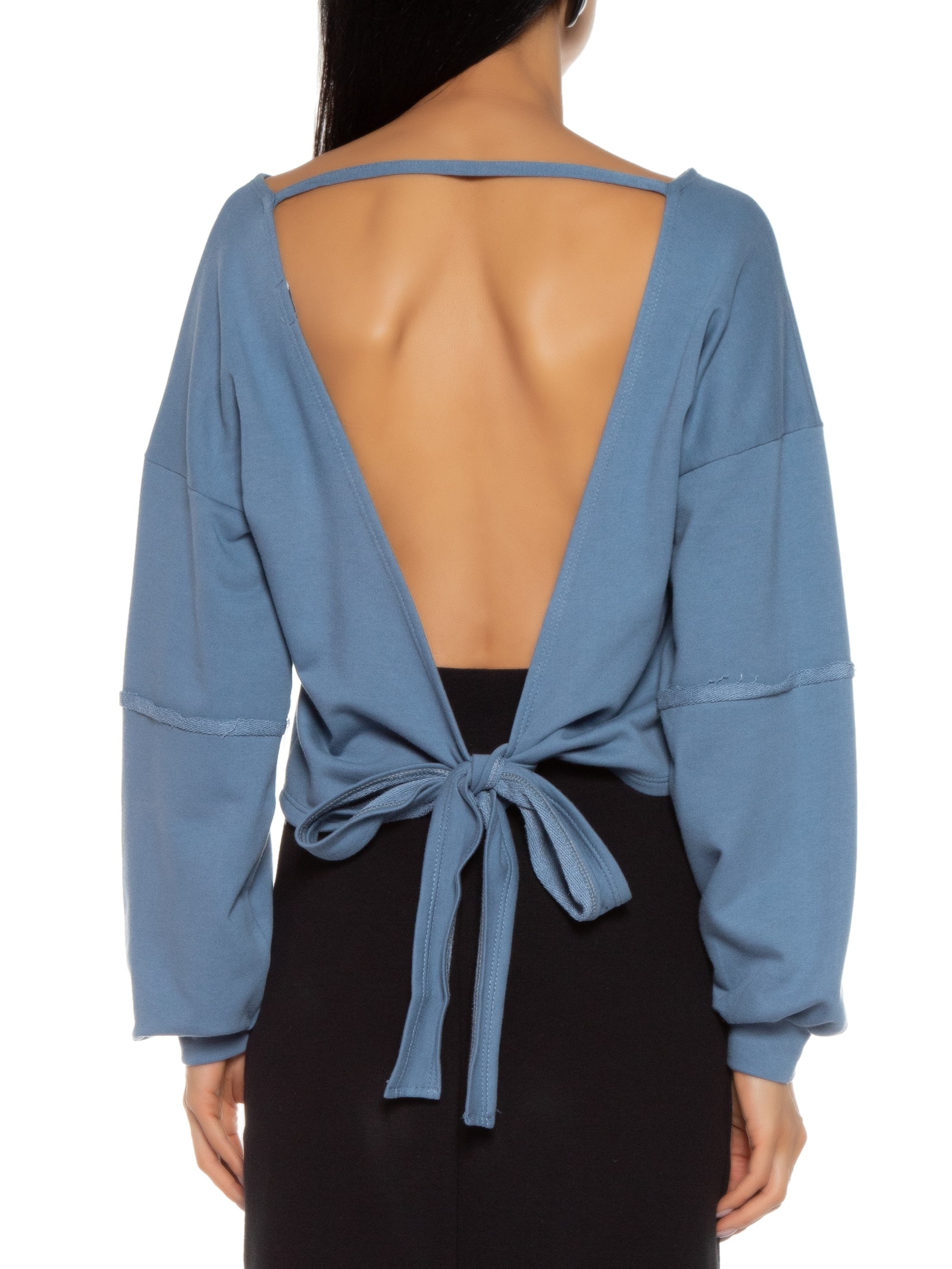 Blusa Feminina Moletom Costa Aberta Decote Canoa Azul Basiq