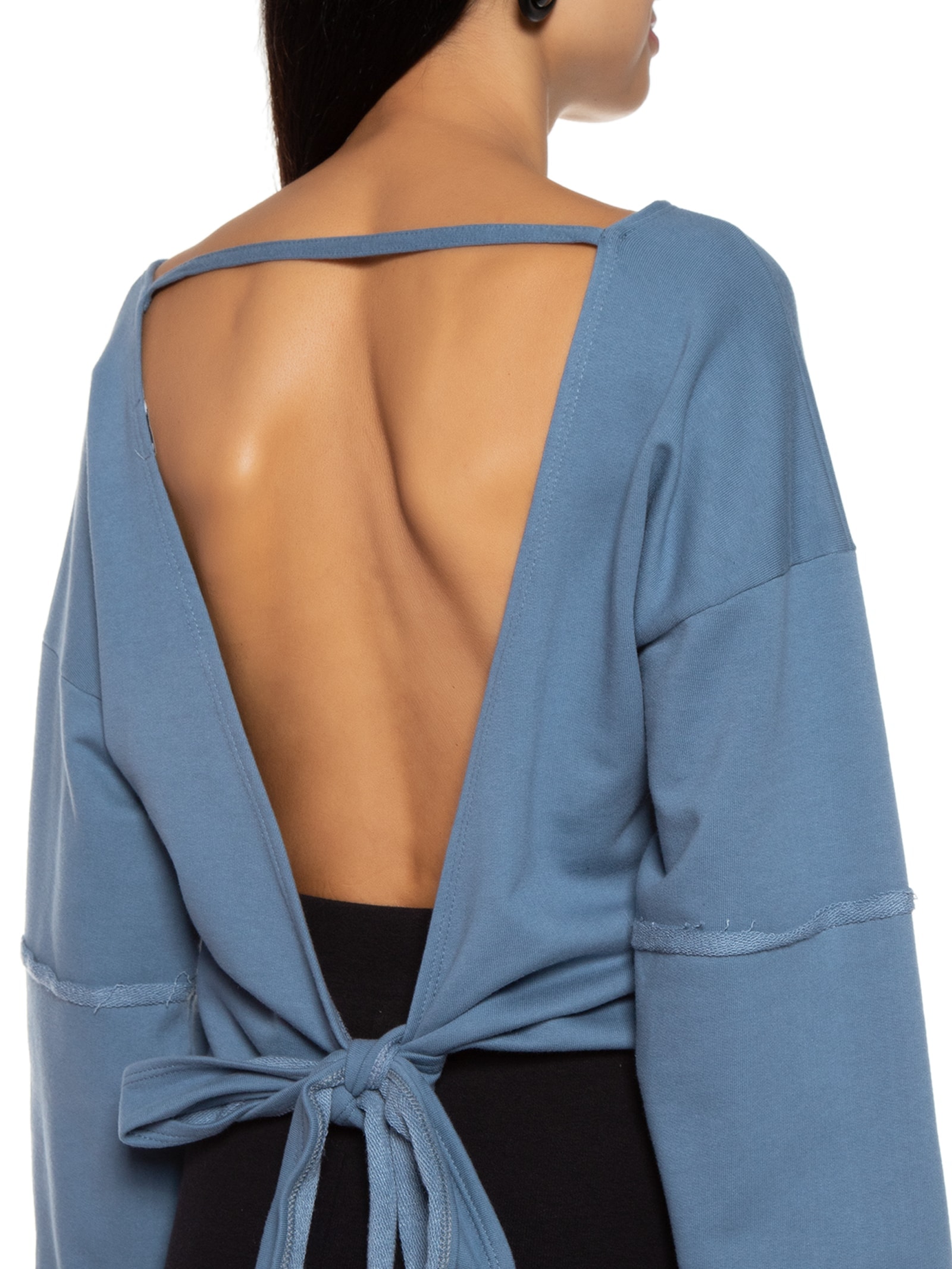 Blusa Feminina Moletom Costa Aberta Decote Canoa Azul Basiq