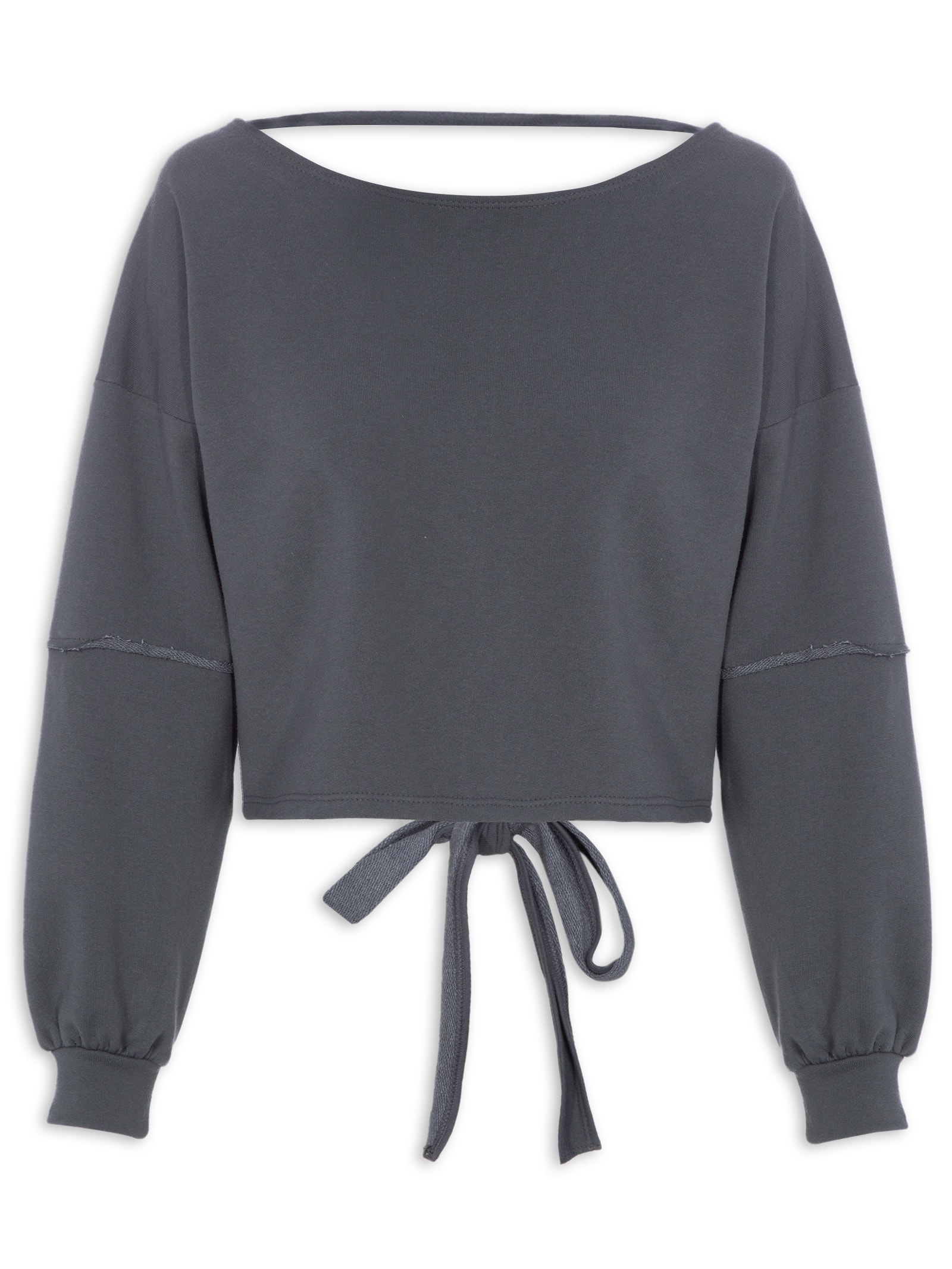 Blusa Feminina Moletom Costa Aberta Decote Canoa Cinza Basiq