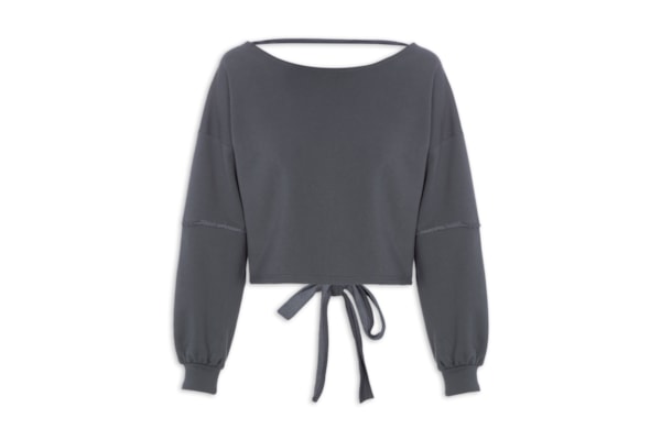 Blusa Feminina Moletom Costa Aberta Decote Canoa - Cinza