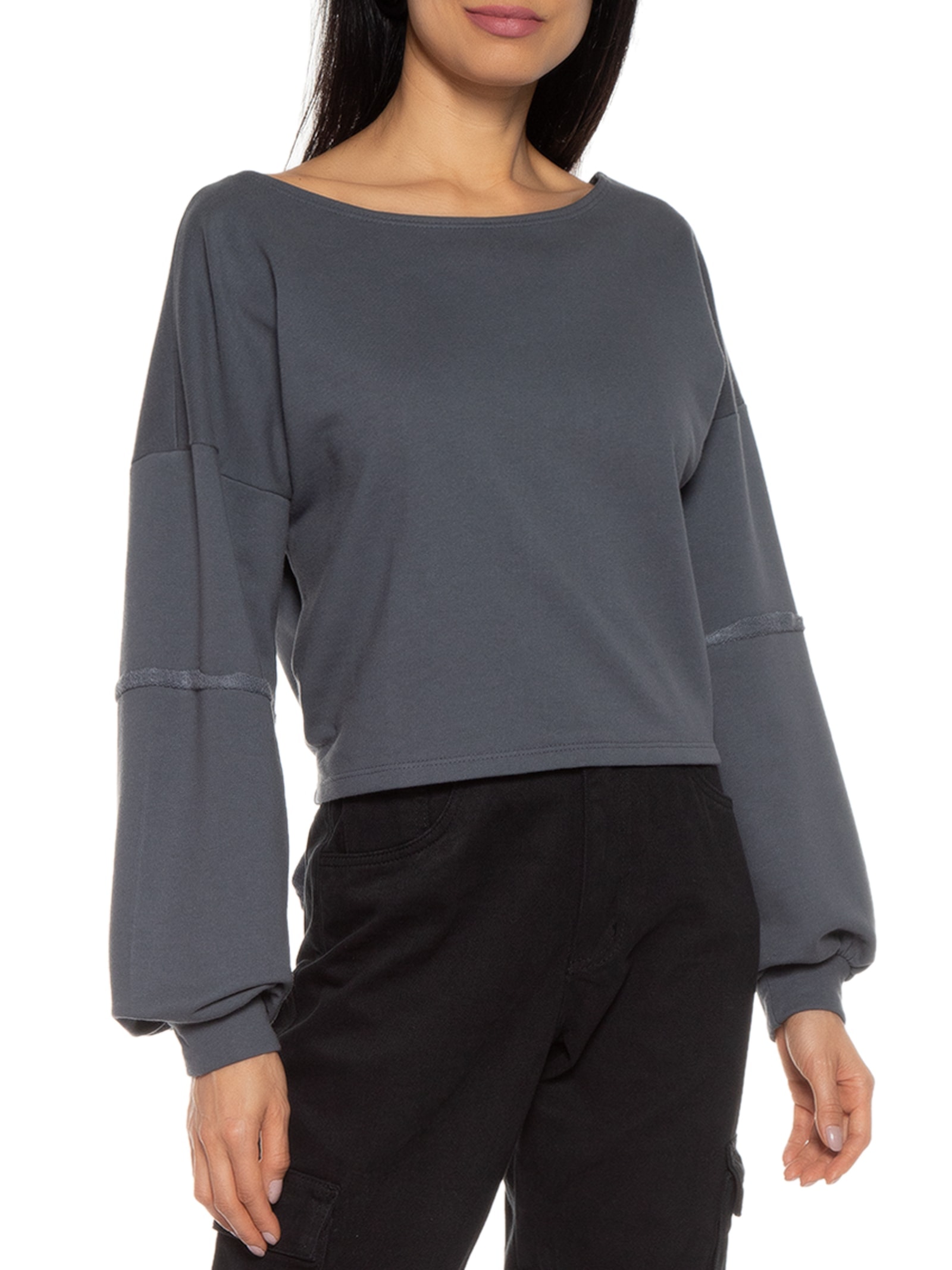 Blusa Feminina Moletom Costa Aberta Decote Canoa Cinza Basiq