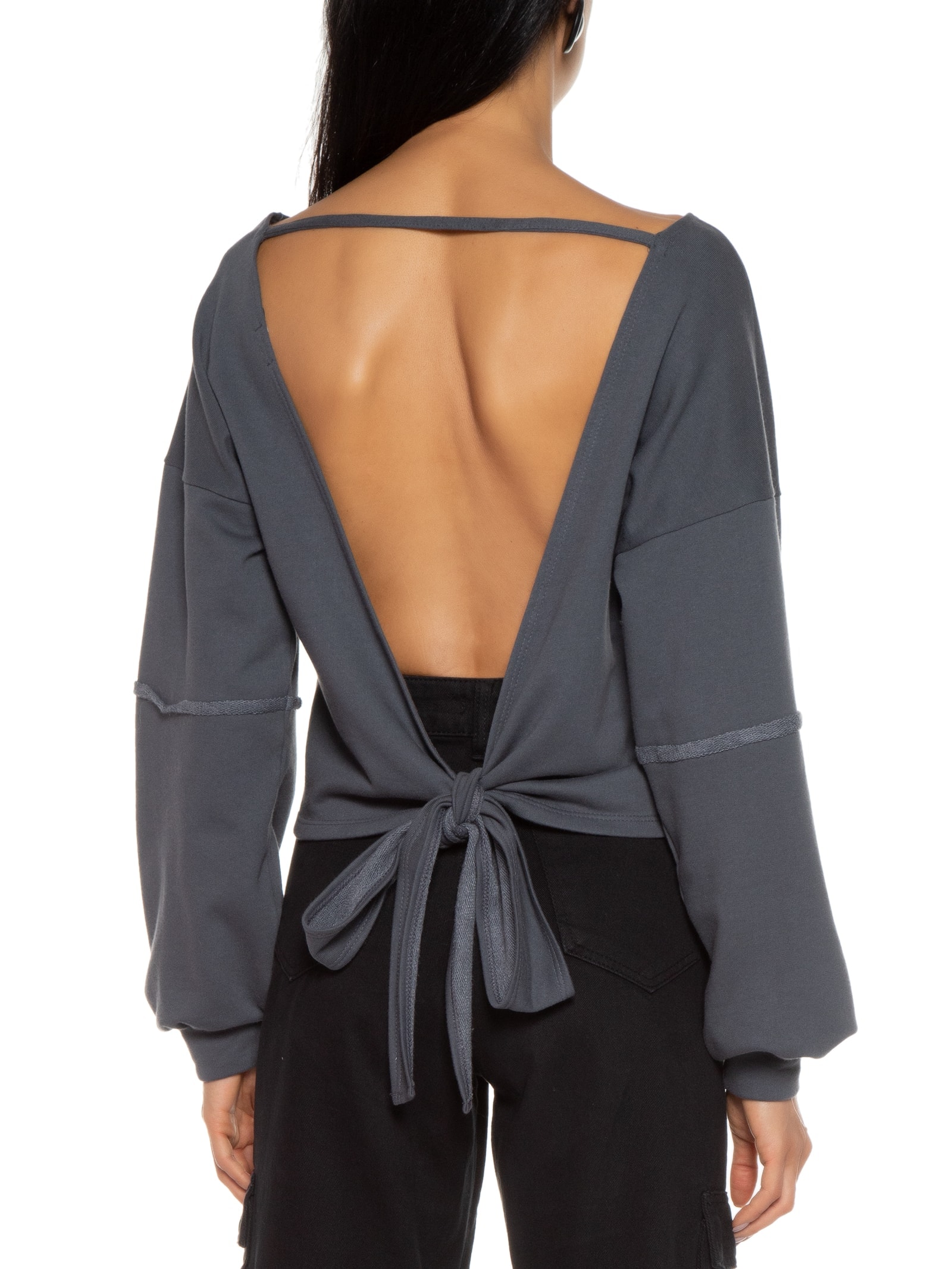 Blusa Feminina Moletom Costa Aberta Decote Canoa Cinza Basiq