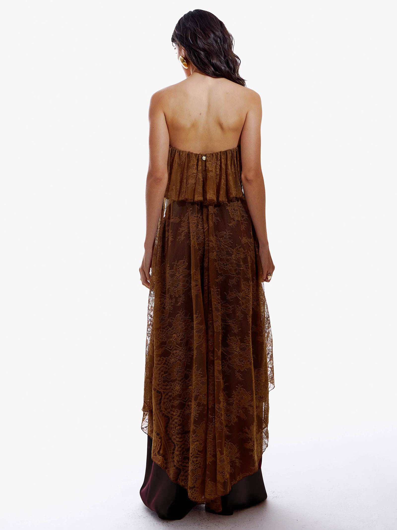 Blusa Feminina Mullet de Renda Sem Alça Marrom My Favorite