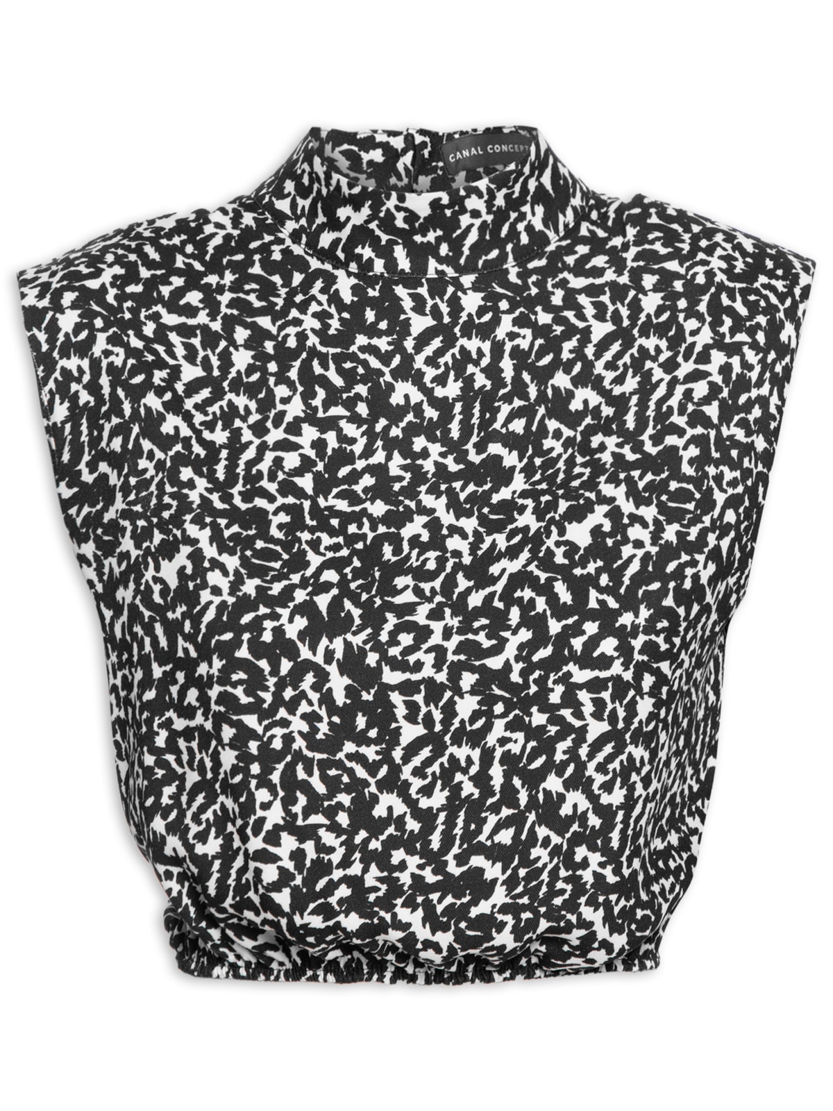 Vista 2 Blusa Feminina Ombreira Estampada PRETO PRETO