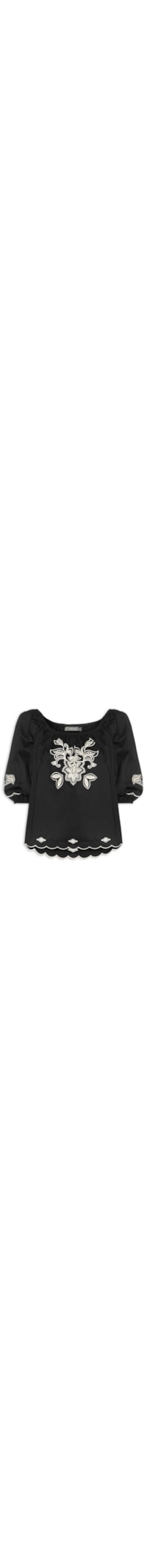 Blusa Feminina Ombro A Ombro Bordado Folk - Preto