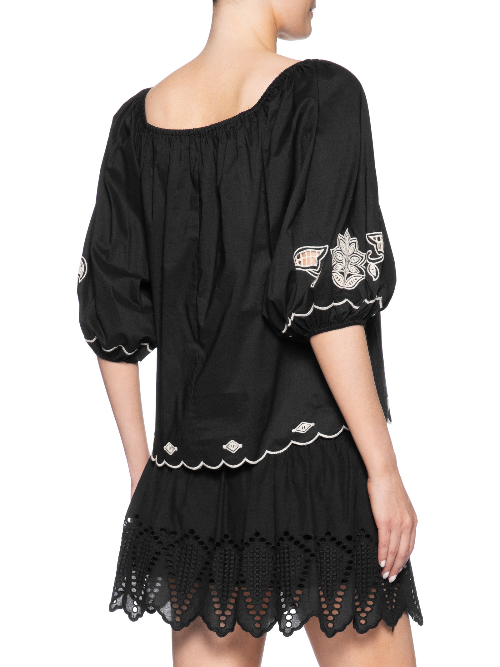 Blusa Feminina Ombro A Ombro Bordado Folk Preto Maria Filó