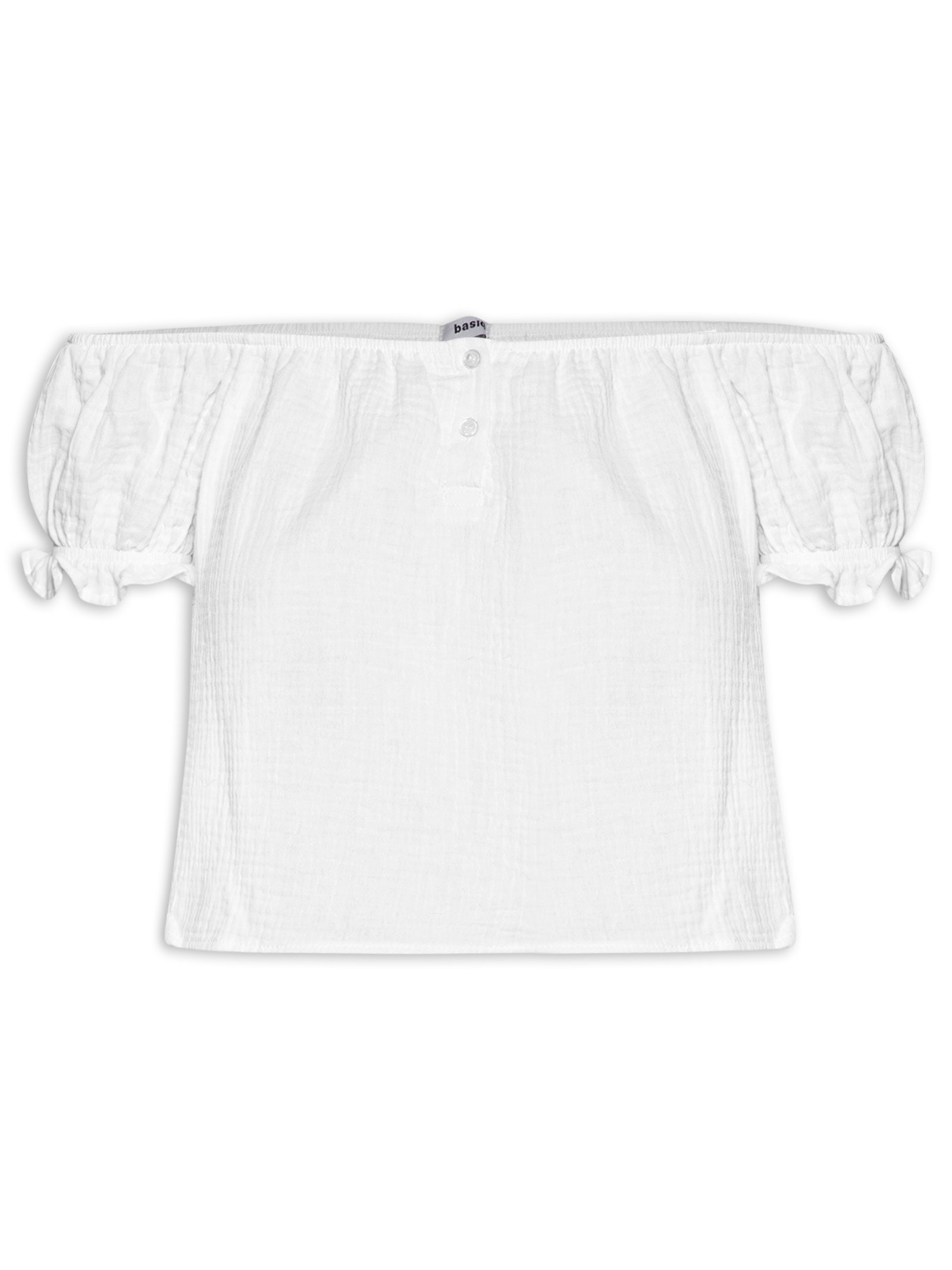 Blusa Feminina Ombro A Ombro Com Botões Branco Basiq