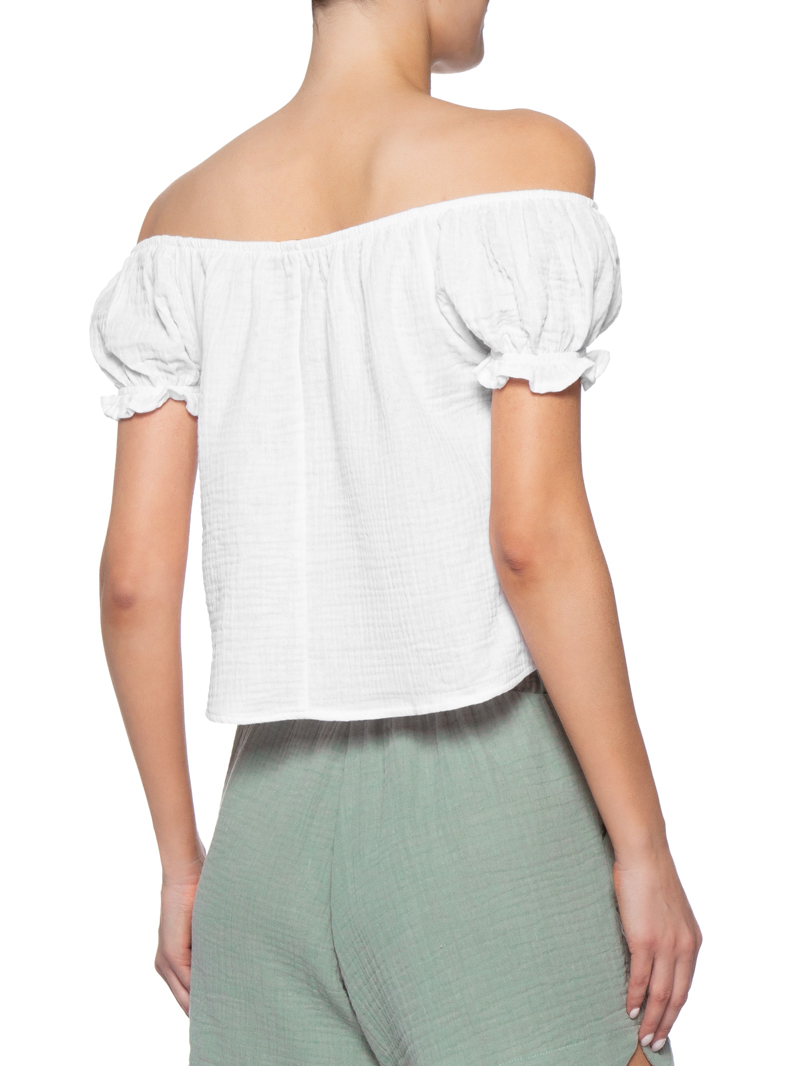Blusa Feminina Ombro A Ombro Com Botões Branco Basiq