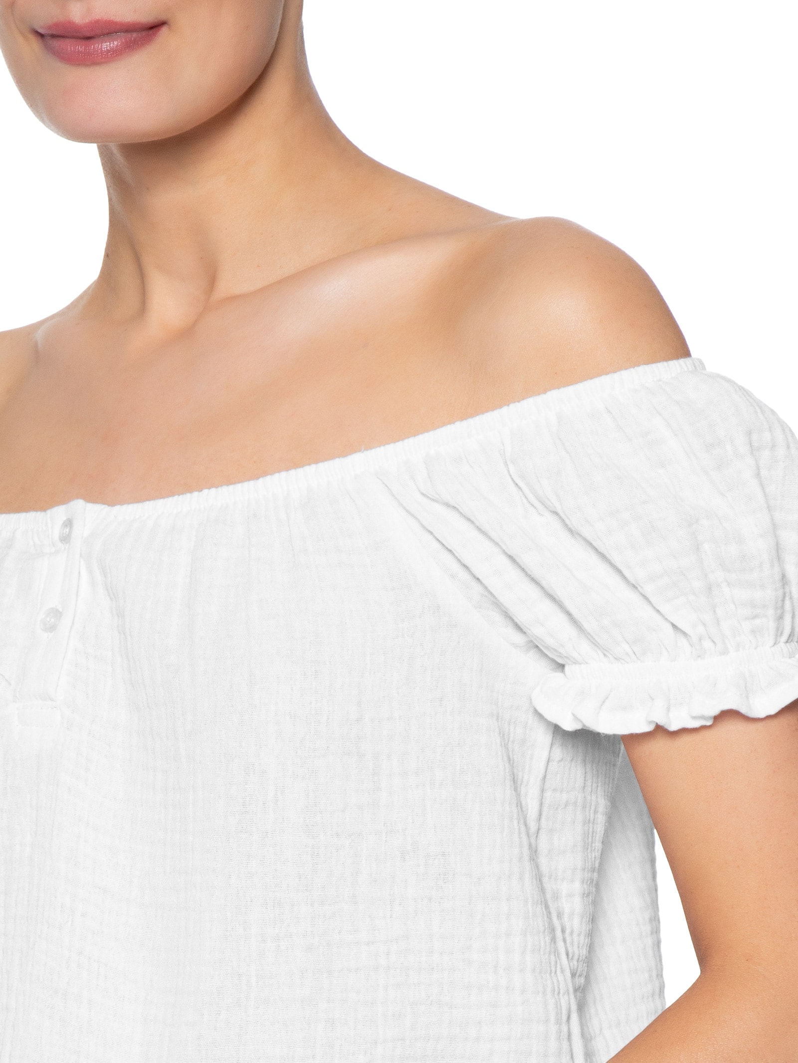 Blusa Feminina Ombro A Ombro Com Botões Branco Basiq