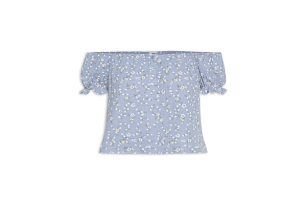 Blusa Feminina Ombro A Ombro Com Botões Floral - Azul