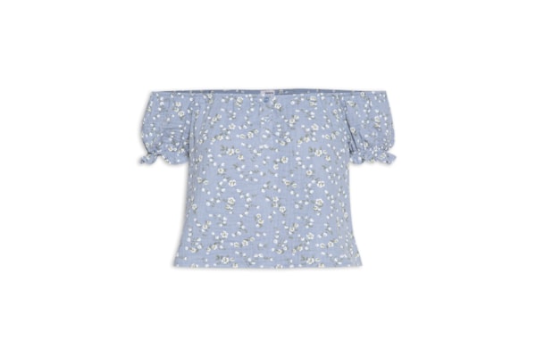 Blusa Feminina Ombro A Ombro Com Botões Floral - Azul