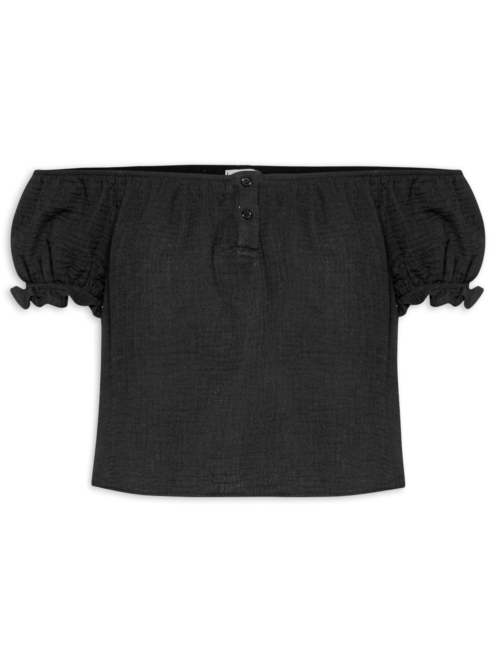 Blusa Feminina Ombro A Ombro Com Botões Preto Basiq