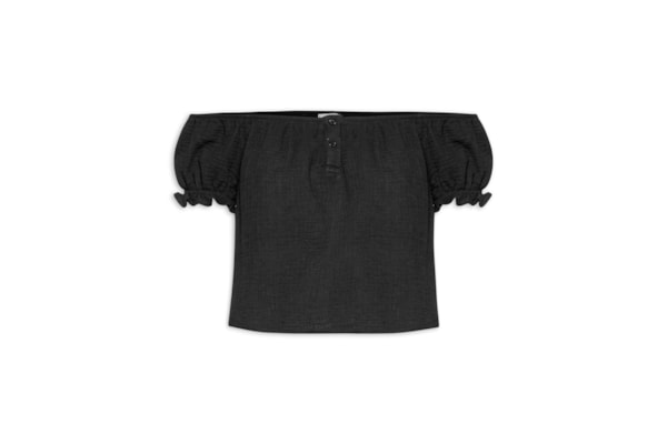 Blusa Feminina Ombro A Ombro Com Botões - Preto