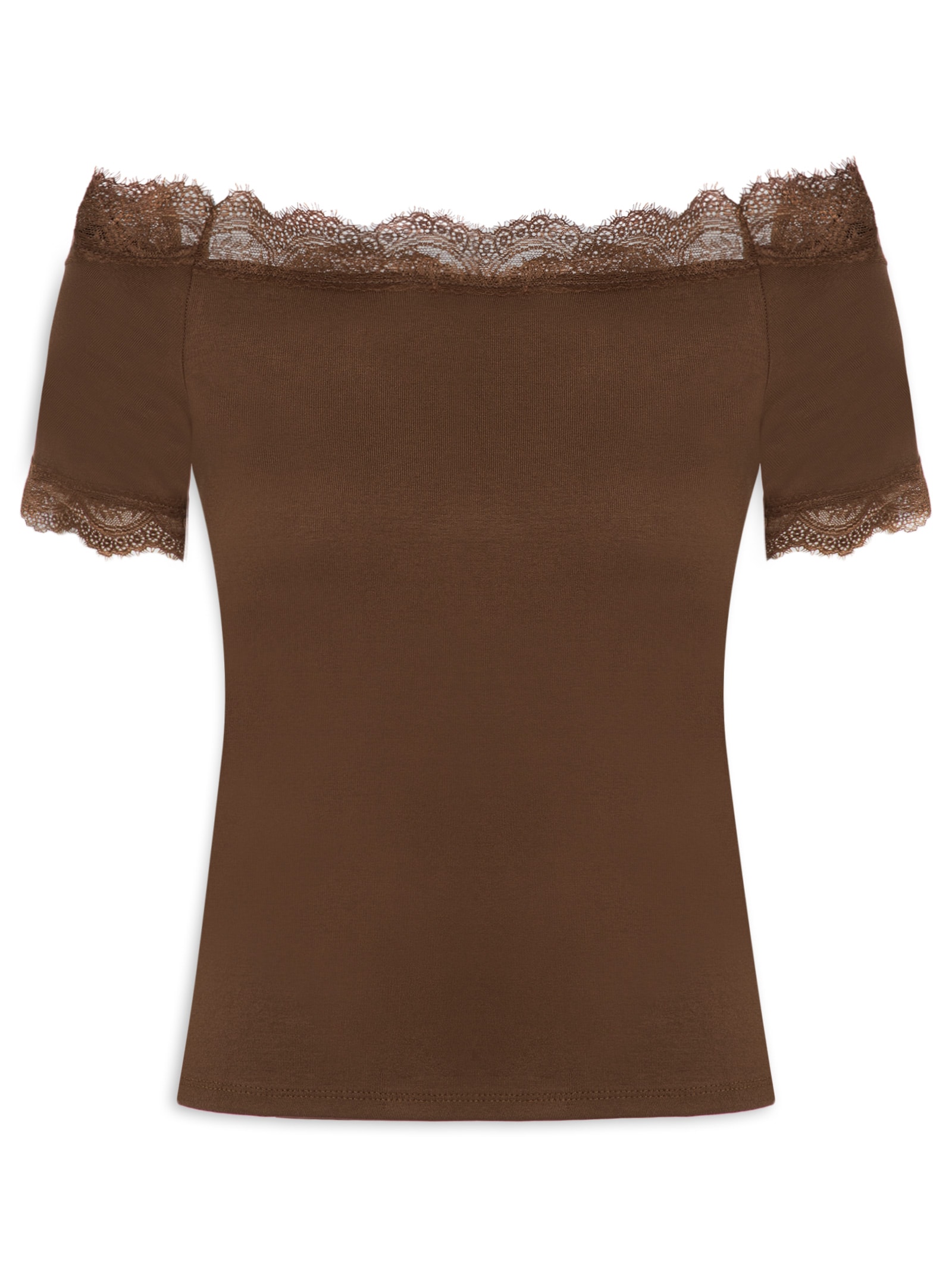 Blusa Feminina Ombro A Ombro Com Renda Marrom Basiq