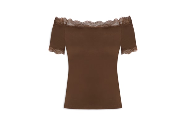 Blusa Feminina Ombro A Ombro Com Renda - Marrom