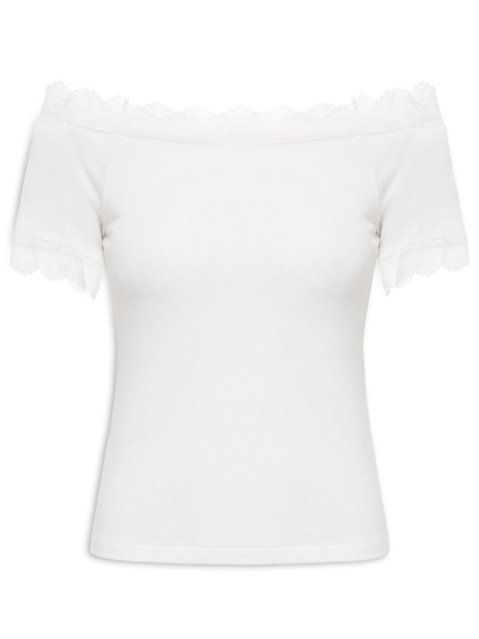 Blusa Feminina Ombro A Ombro Com Renda Off White Basiq