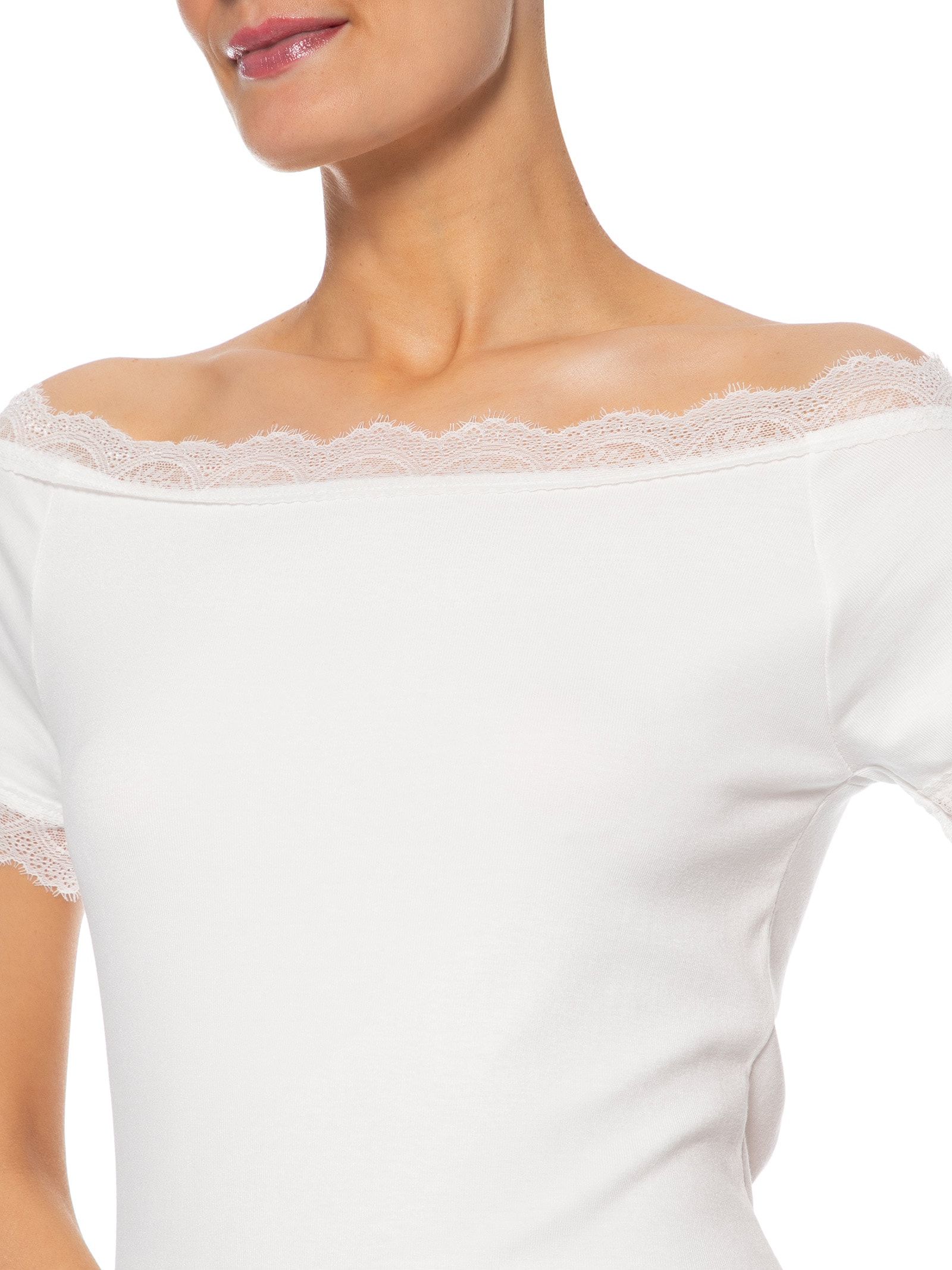 Blusa Feminina Ombro A Ombro Com Renda Off White Basiq