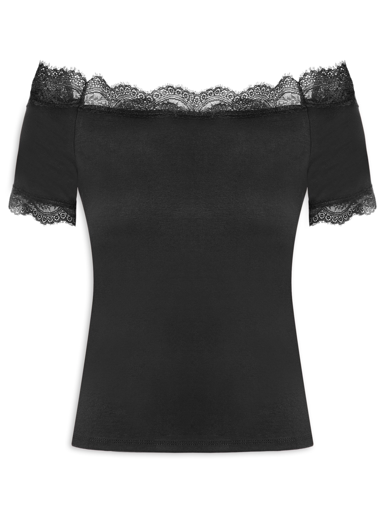 Blusa Feminina Ombro A Ombro Com Renda Preto Basiq