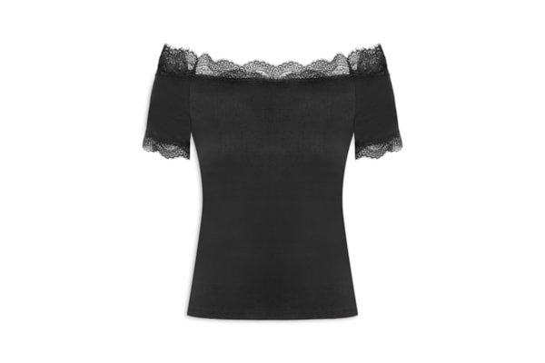 Blusa Feminina Ombro A Ombro Com Renda - Preto