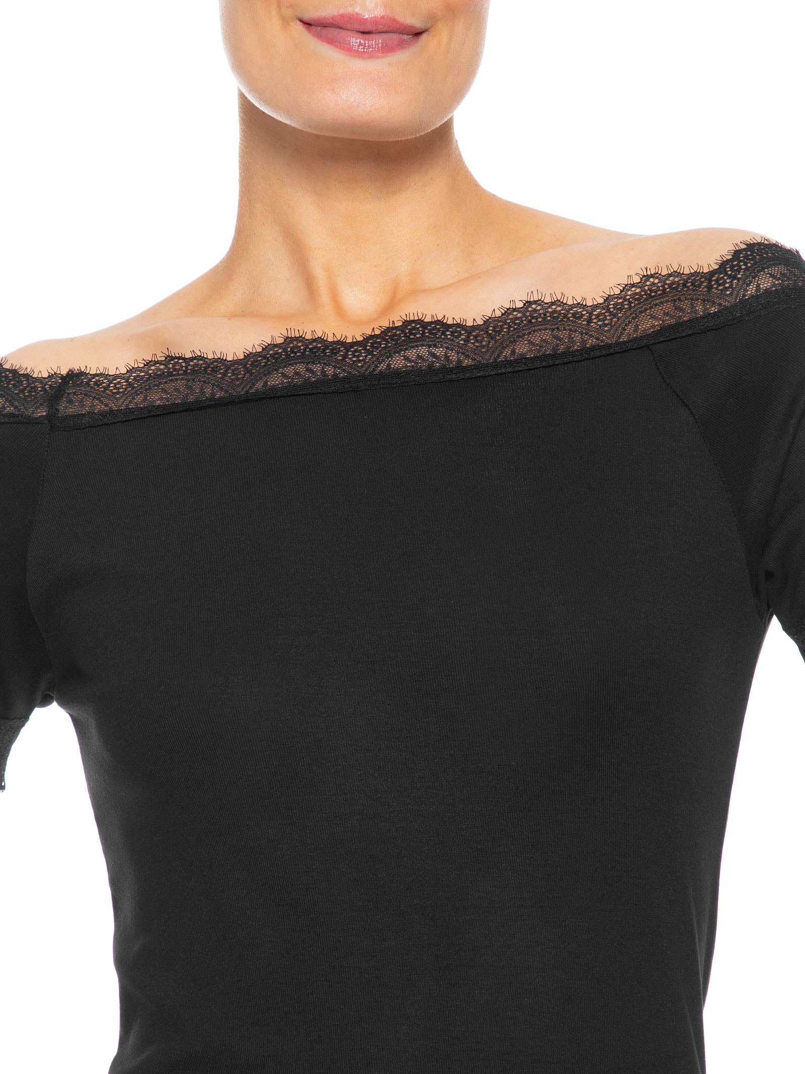 Blusa Feminina Ombro A Ombro Com Renda Preto Basiq