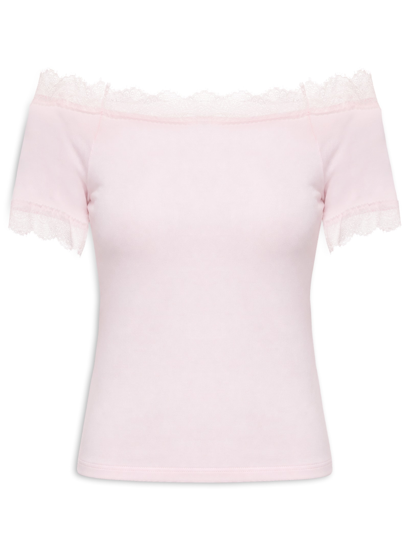 Blusa Feminina Ombro A Ombro Com Renda Rosa Basiq