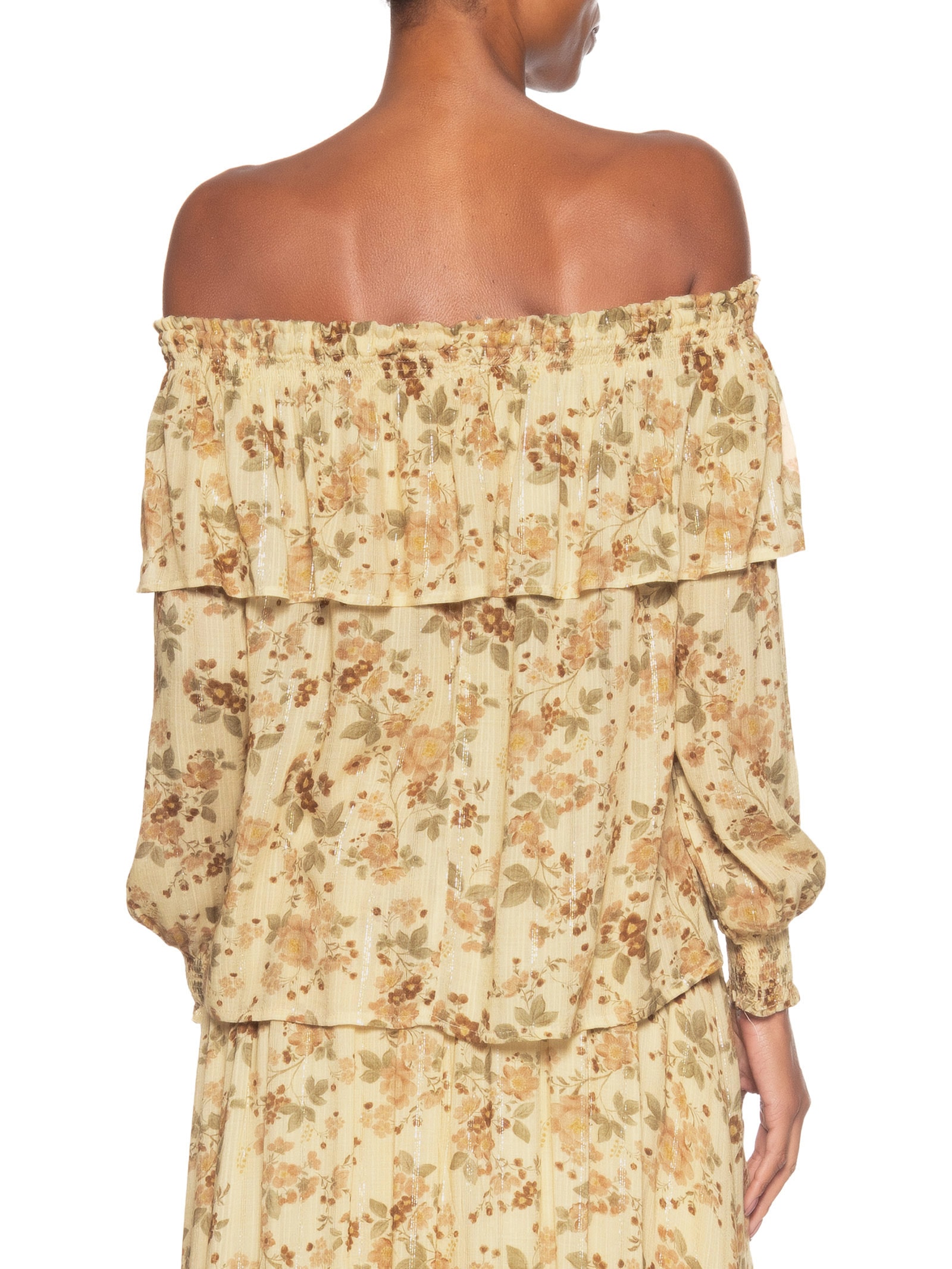 Blusa Feminina Ombro A Ombro Estampa Blush Bege Maria Filó
