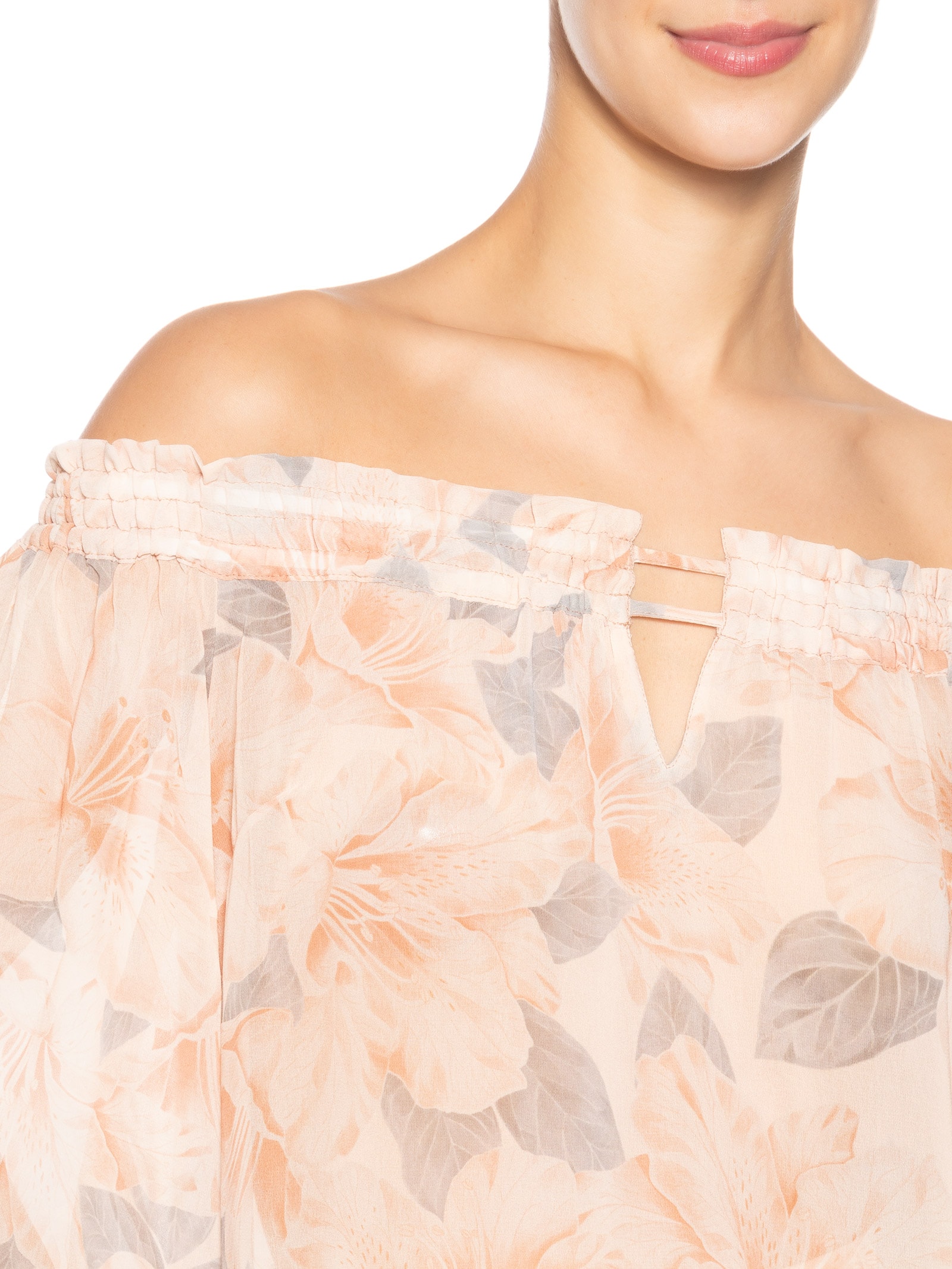 Blusa Feminina Ombro A Ombro Estampa Flora Bege Maria Filó