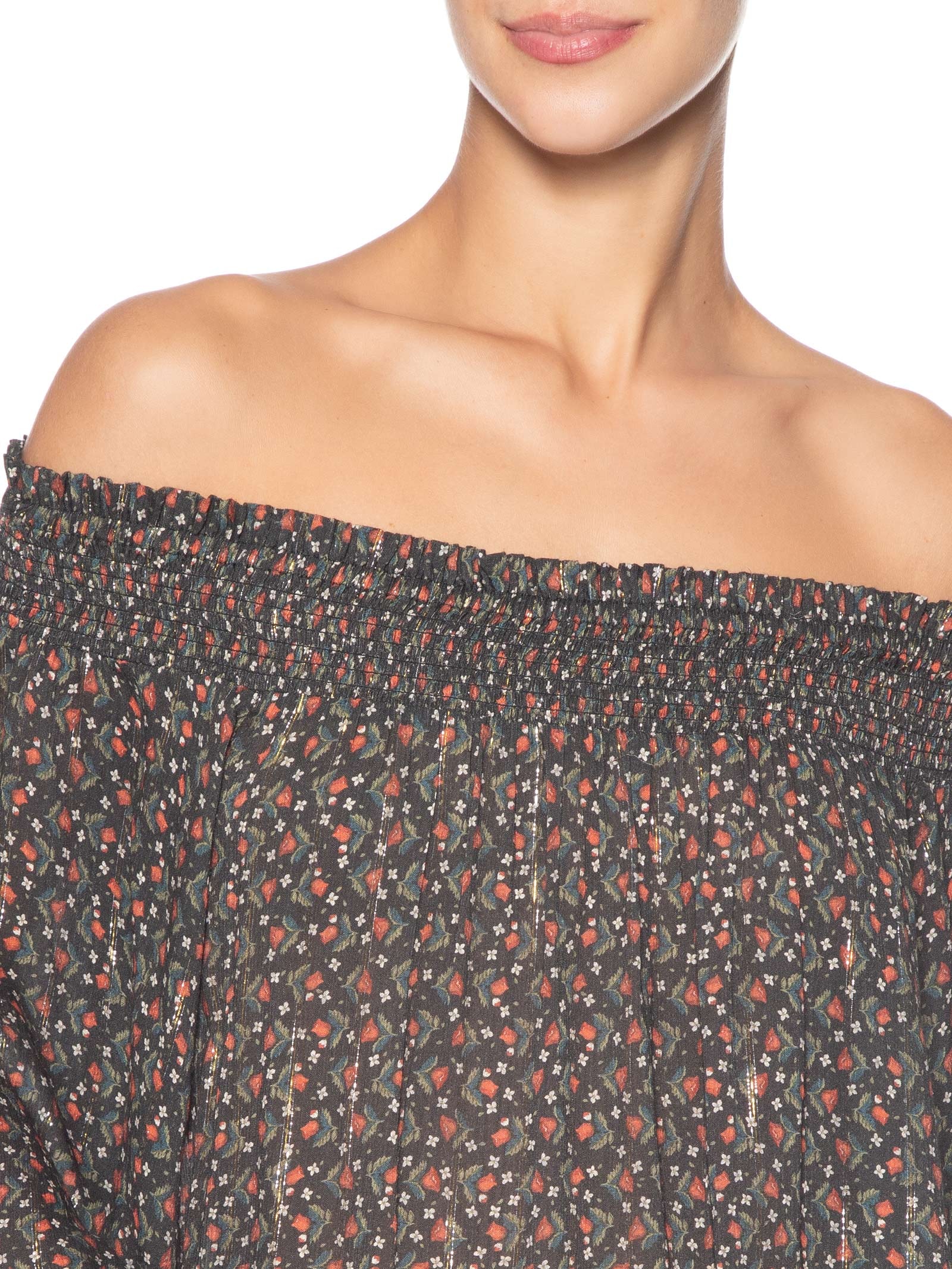 Blusa Feminina Ombro A Ombro Estampa Serena Preto Maria Filó